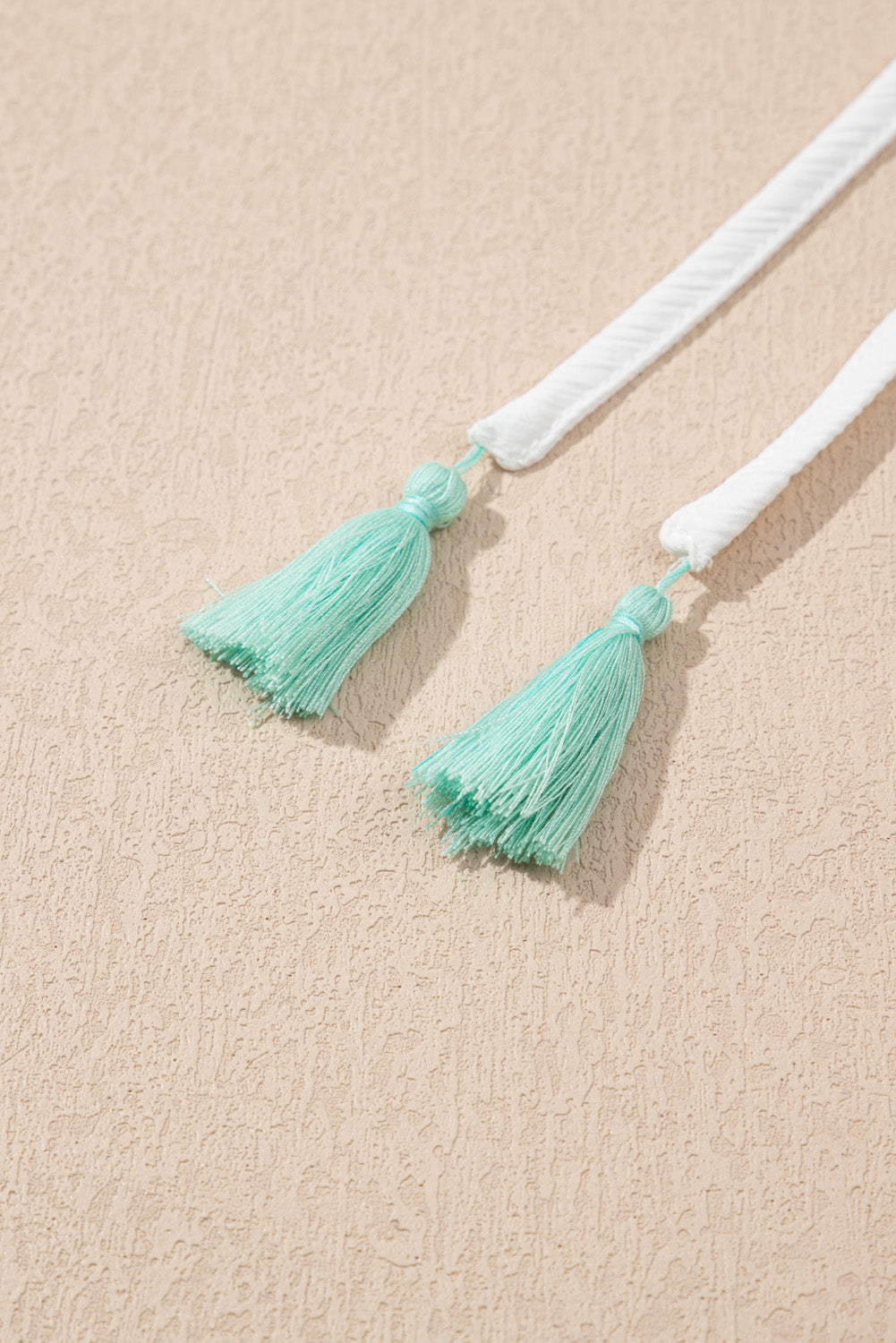 White Colourful Fringed Detail Tassel Tie Neck Short Sleeve Blouse eAura