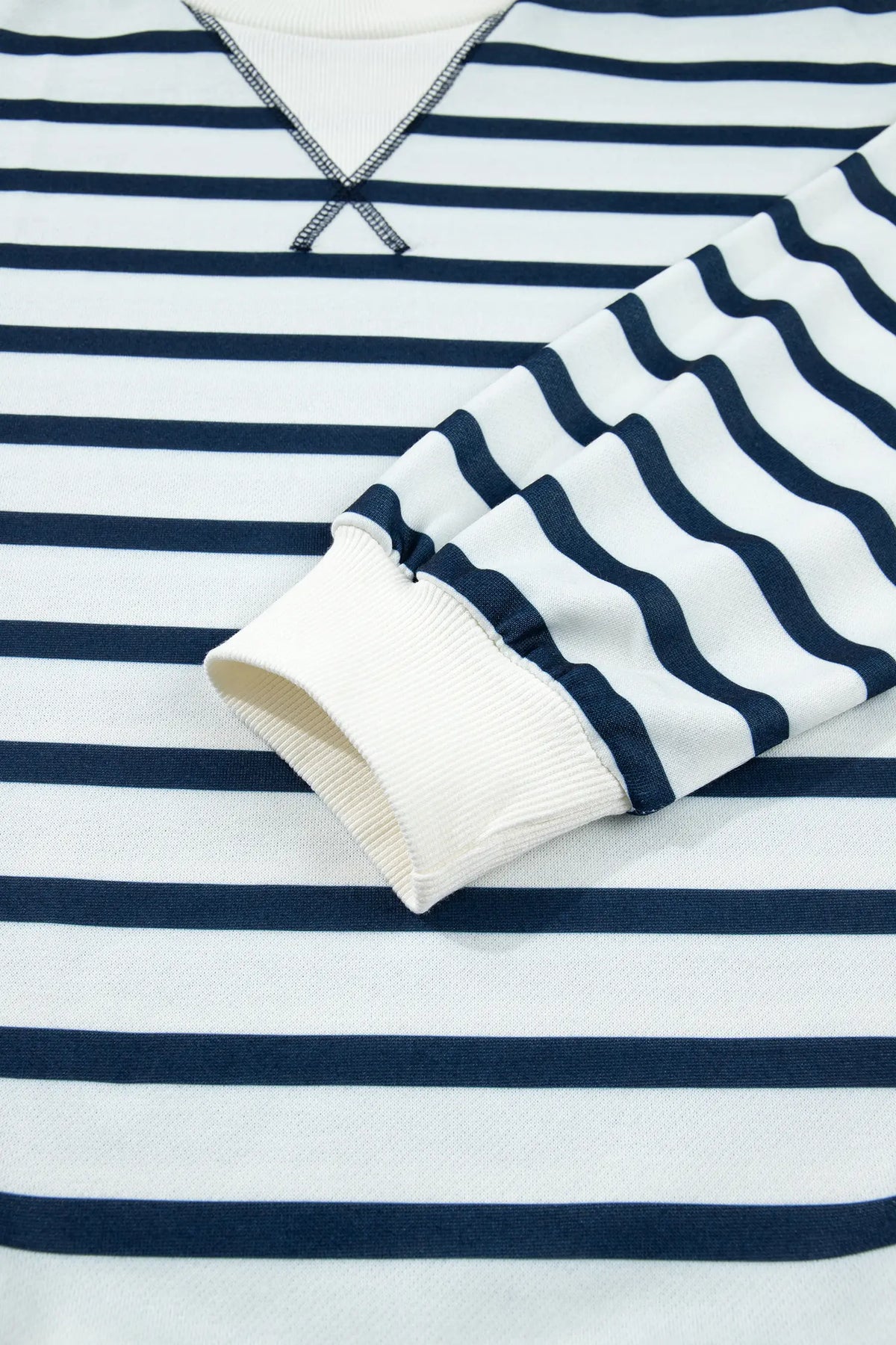 Striped Ribbed Cuff Collar Pocket Loose Pant Set – Blue Stripe
