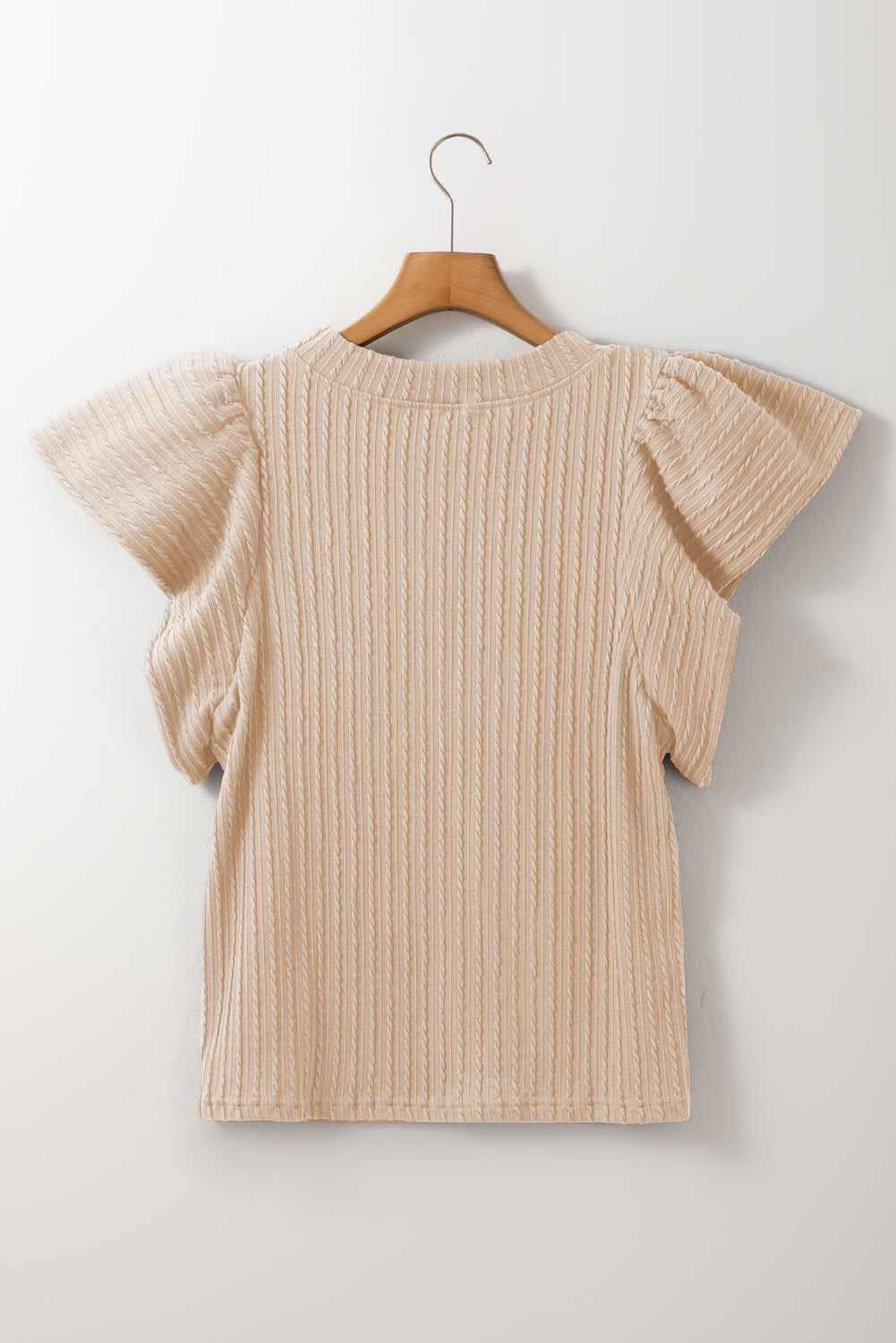 Beige Solid Colour Textured Flutter Sleeve Top eAura