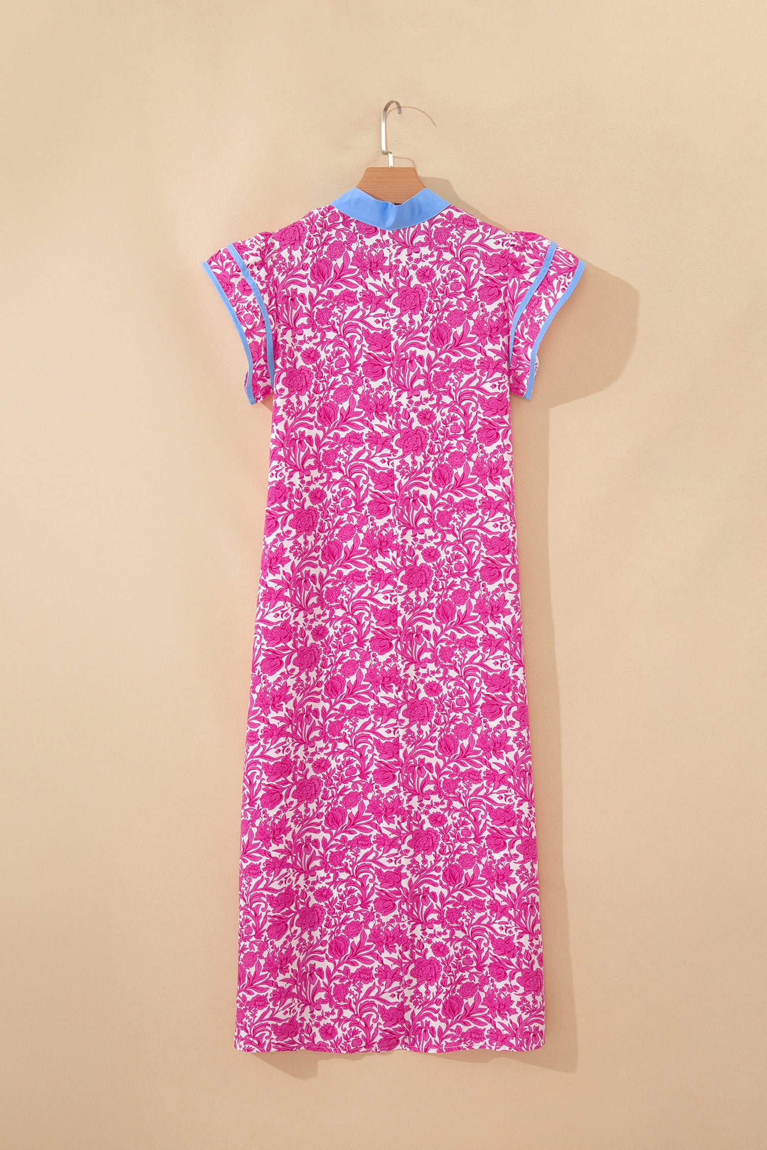 Floral Print Colour Block Patchwork V-Neck Short Sleeve Midi Dress