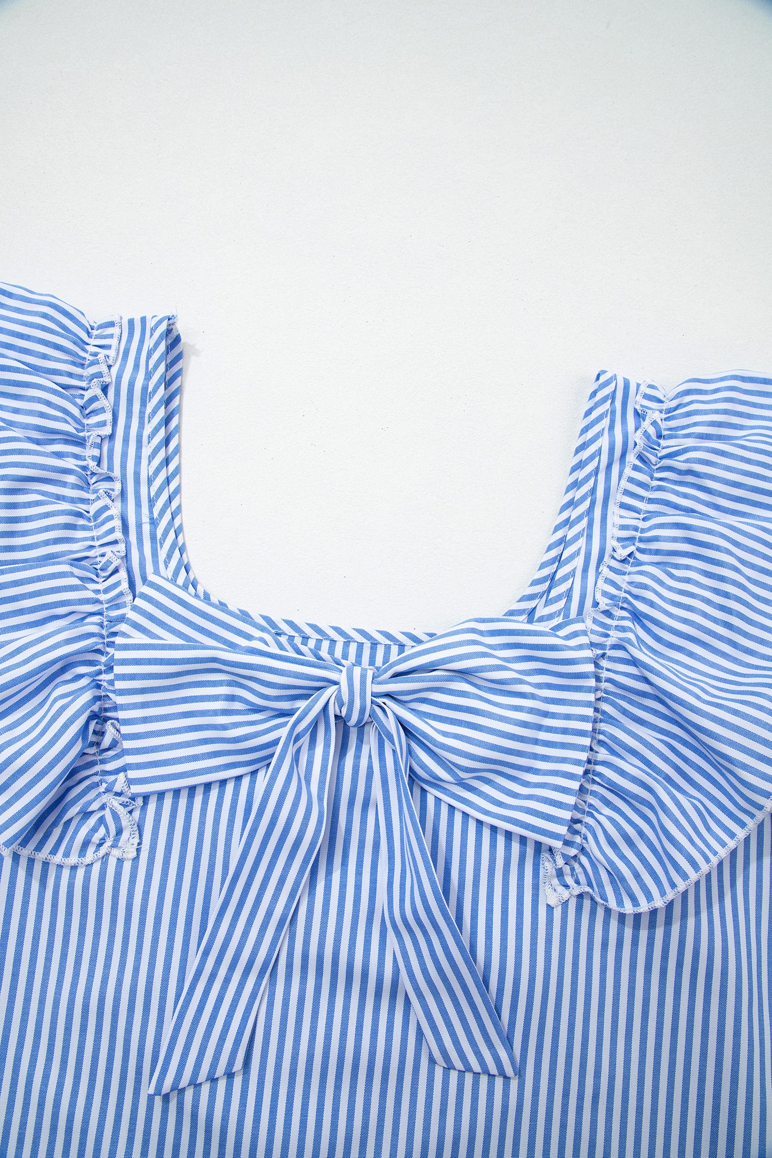 Square Neck Bow Back Ruffle Sleeve Blouse – Blue Stripe