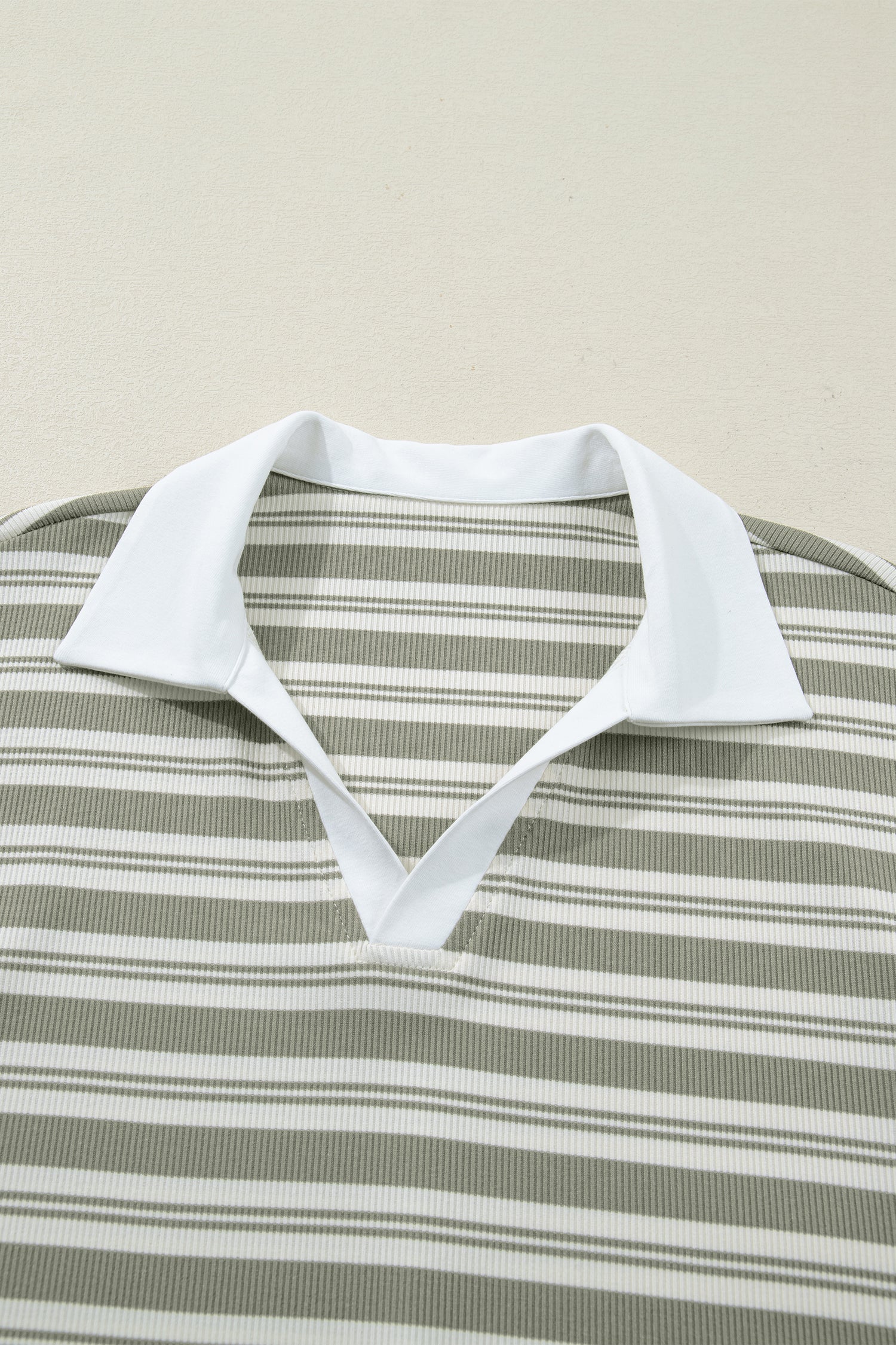 Stripe Collared V-Neck Short Sleeve T-Shirt Midi Dress with Pockets