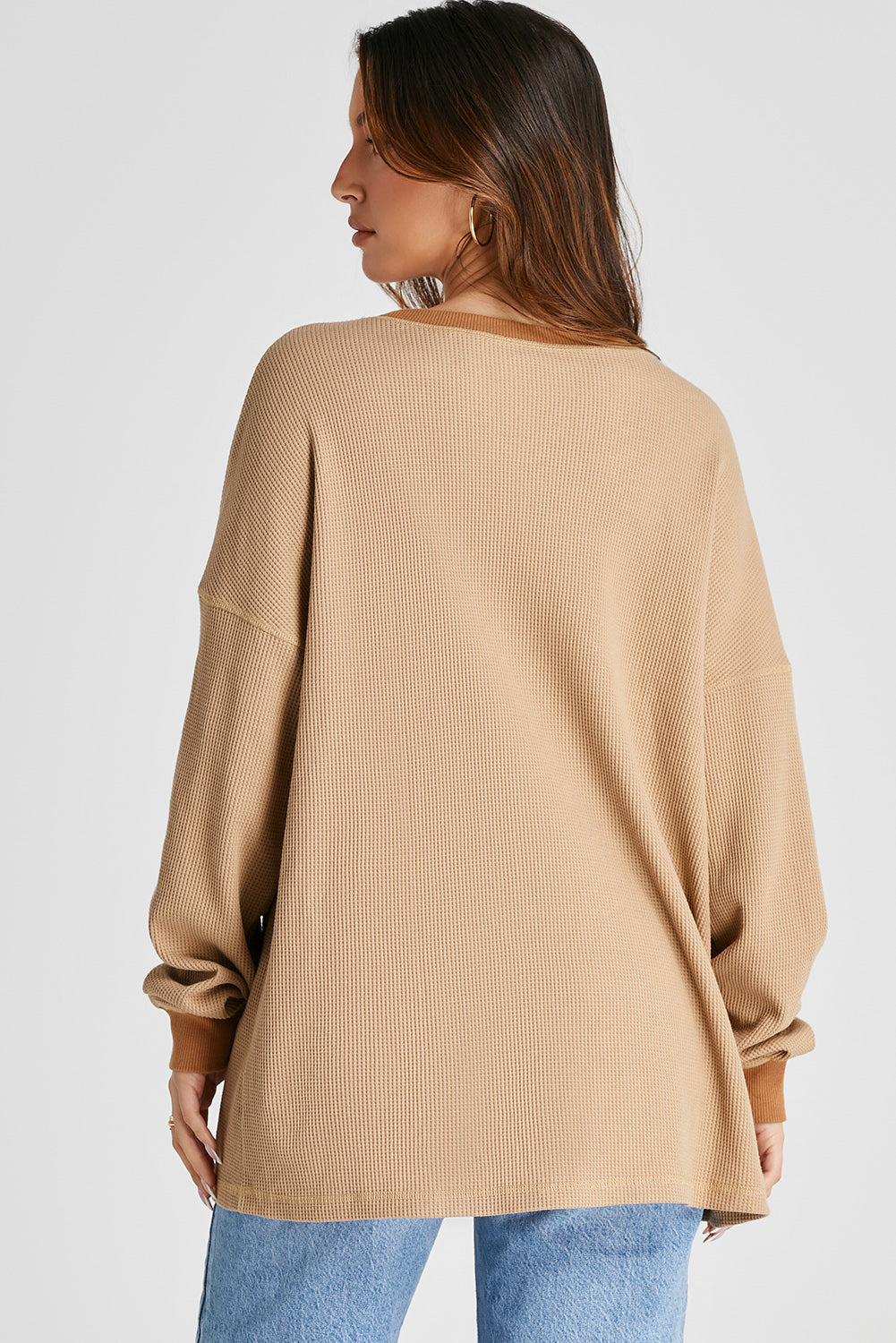 Grey Thermal Pullover Loose Sweatshirt eAura