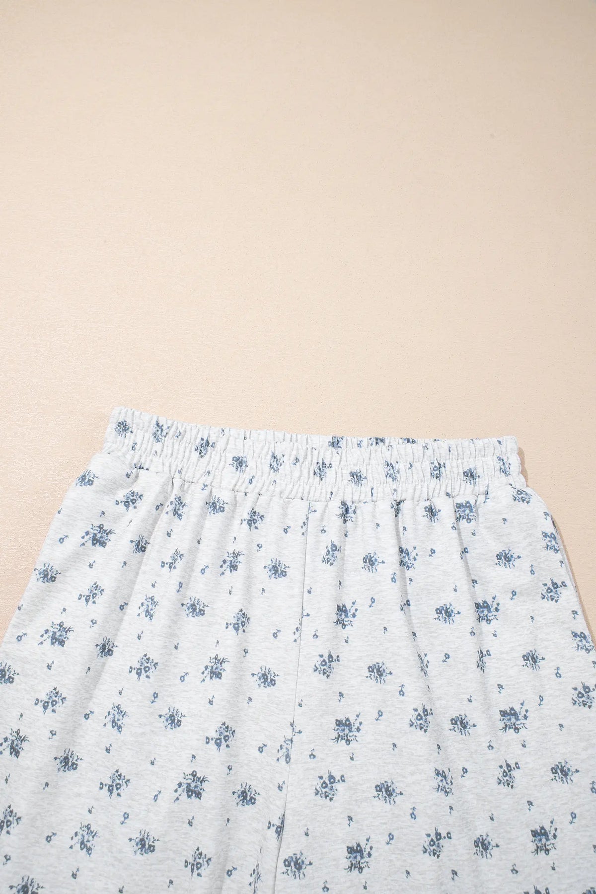 Floral Print Elastic Waist Full Length Regular Pants – Grey
