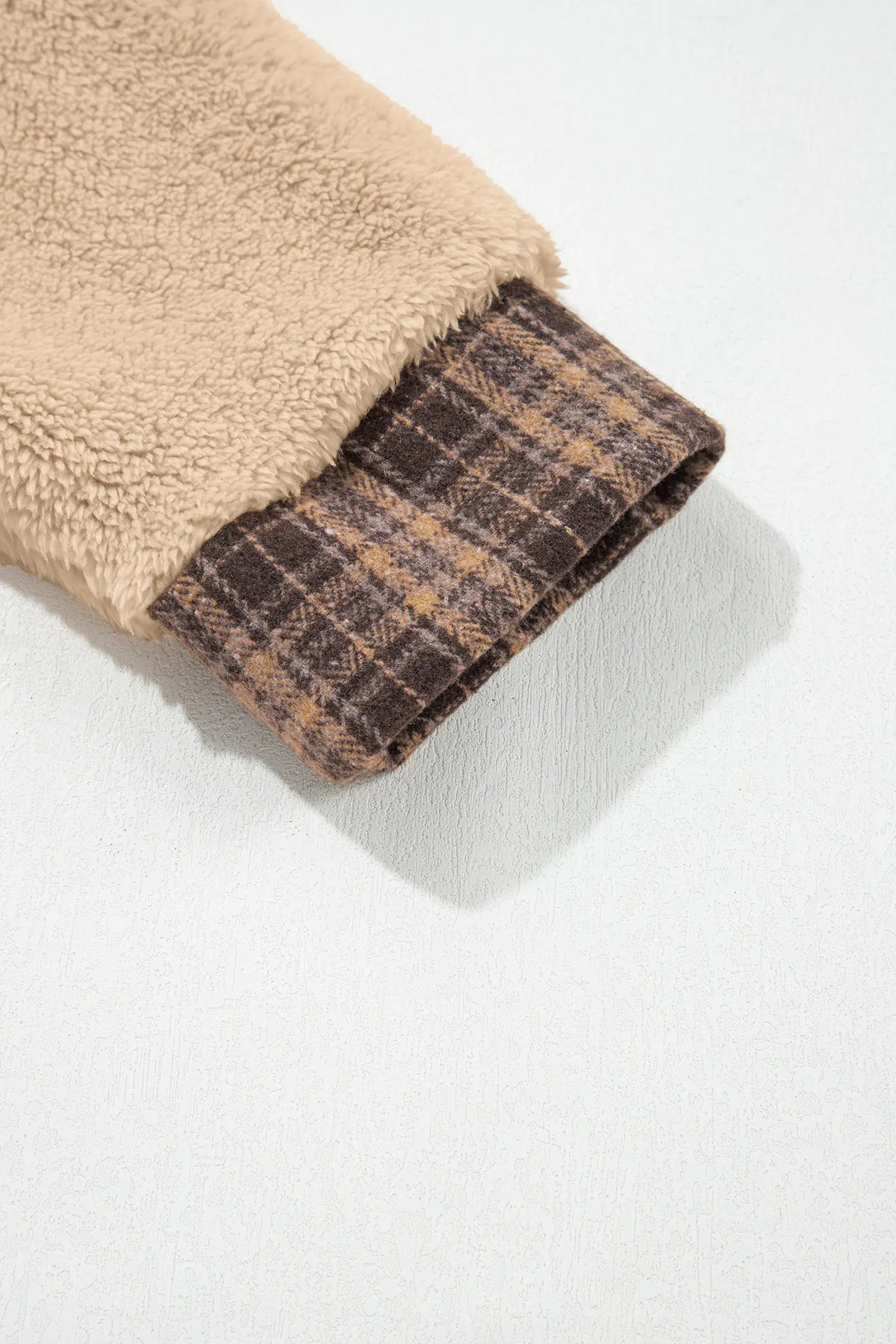 Fleece Pullover Sweatshirt with Plaid Collar & Button Front