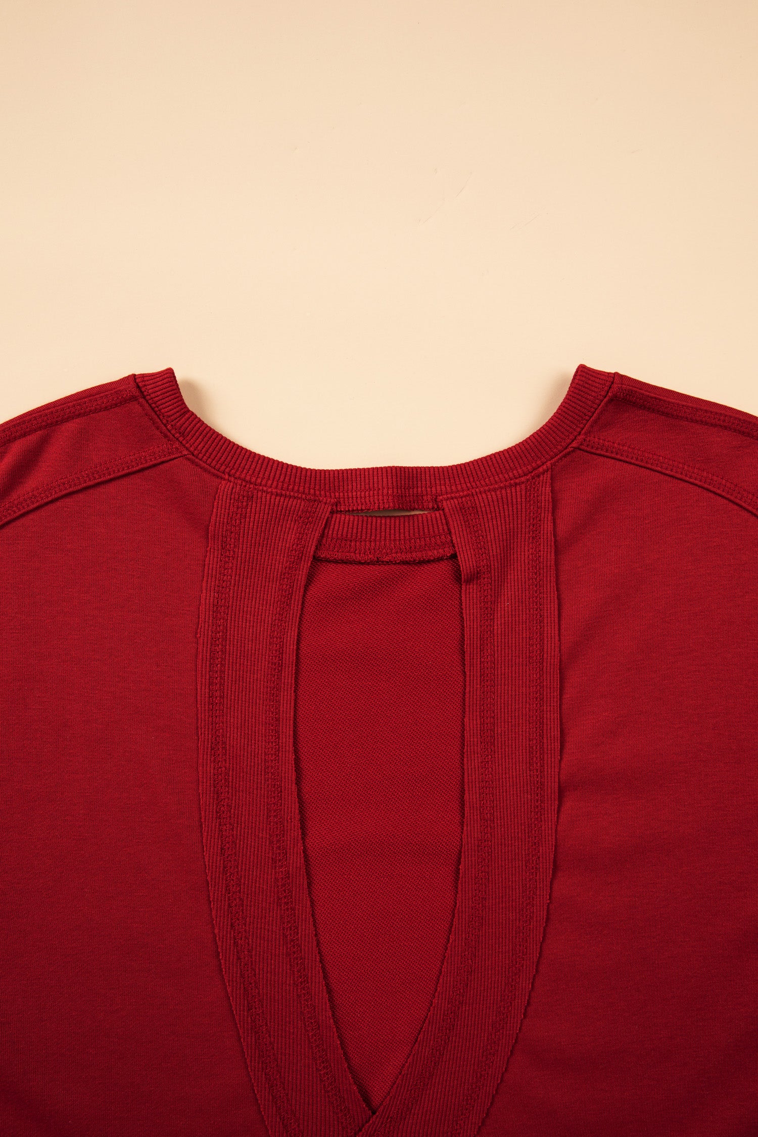 Ribbed Detail Drop Shoulder Cutout Back Sweatshirt – Racing Red