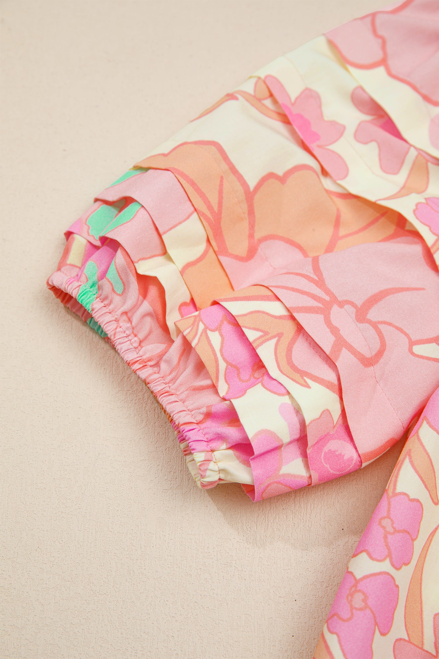 Floral Print Button Down Pintuck Short Sleeve Shirt – Pink