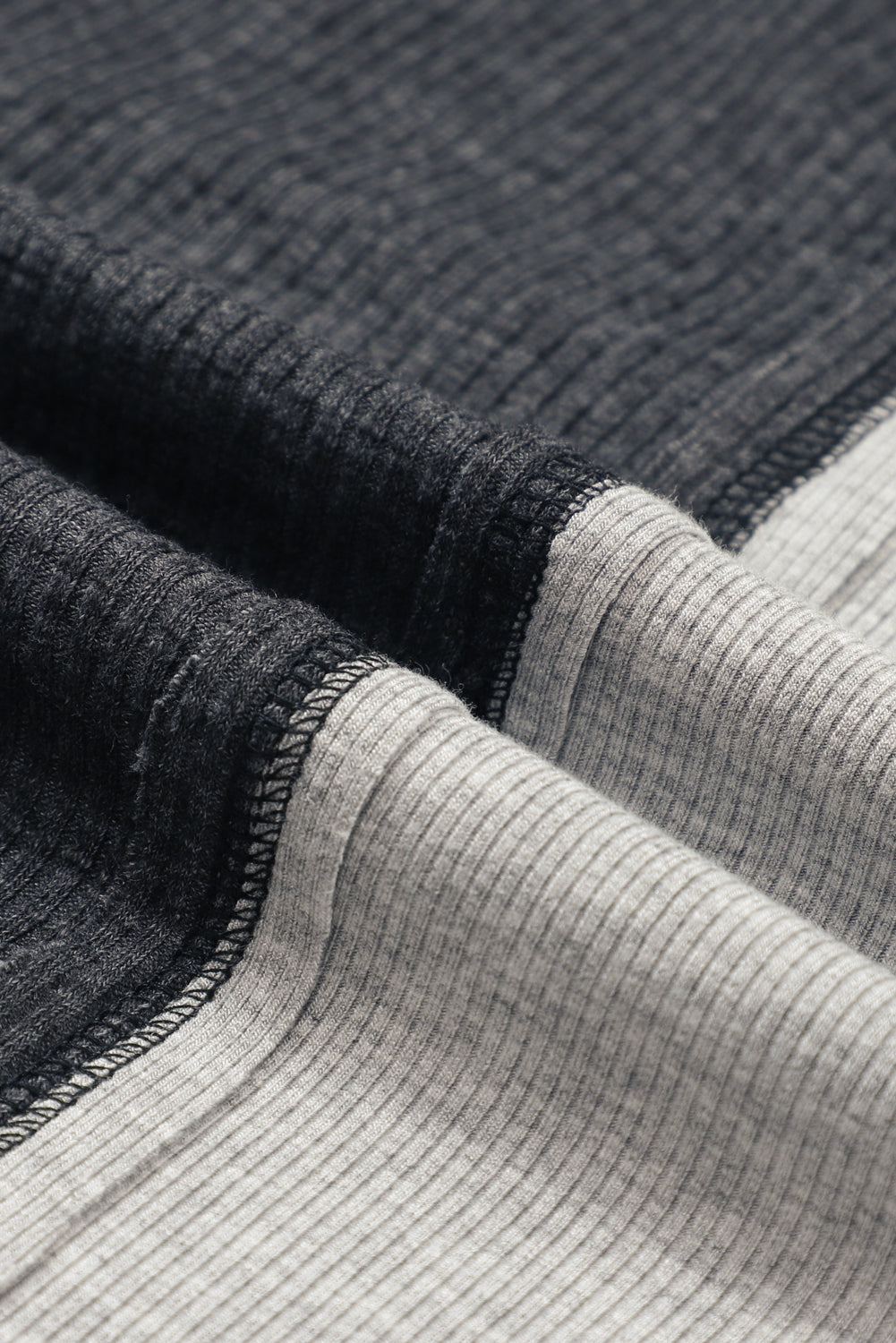 Grey Colourblock Seamed Ribbed Henley Hoodie eAura