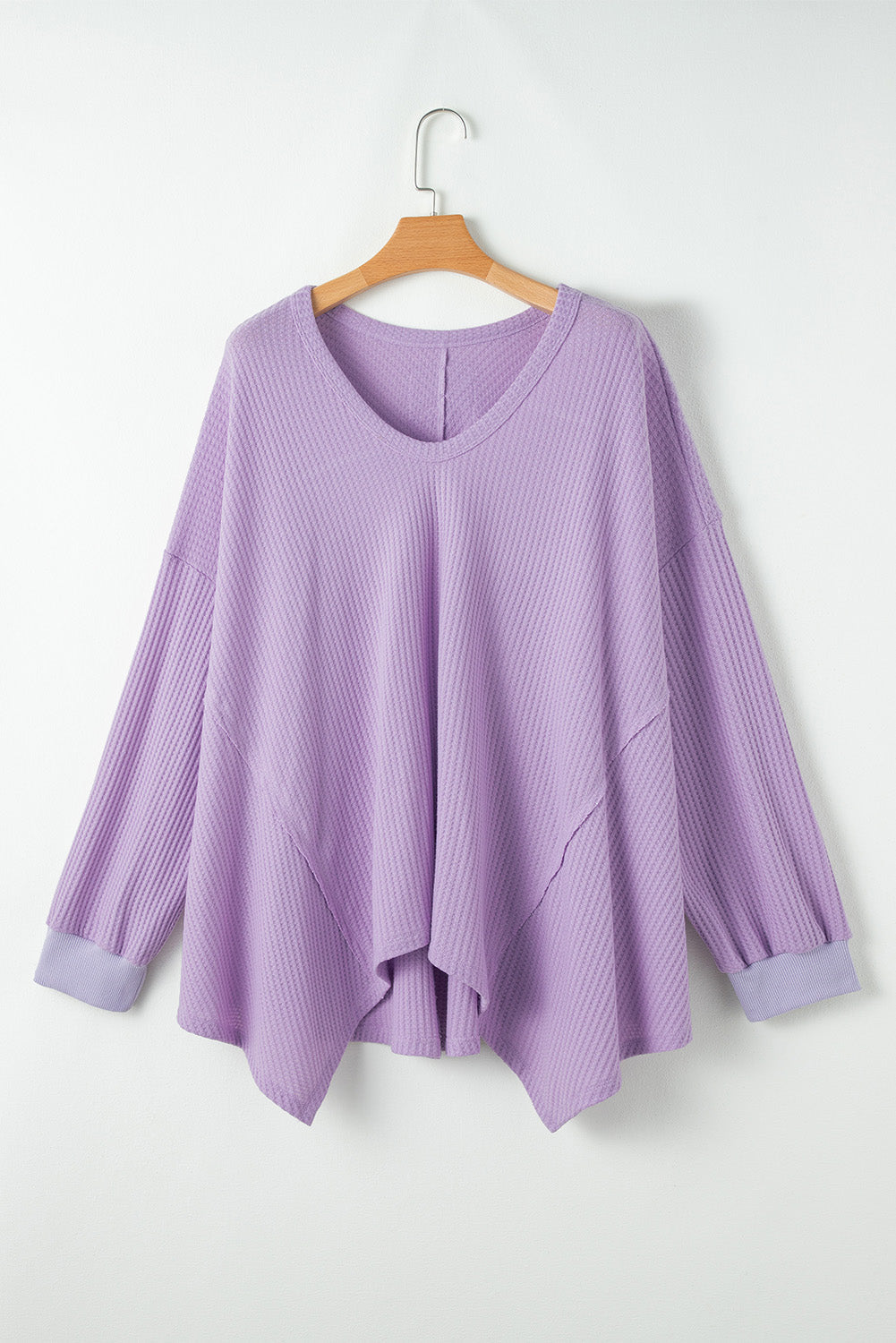 Orchid Petal Plus Size Waffle Knit Exposed Seam Flowy Top BB Fashion Outlet