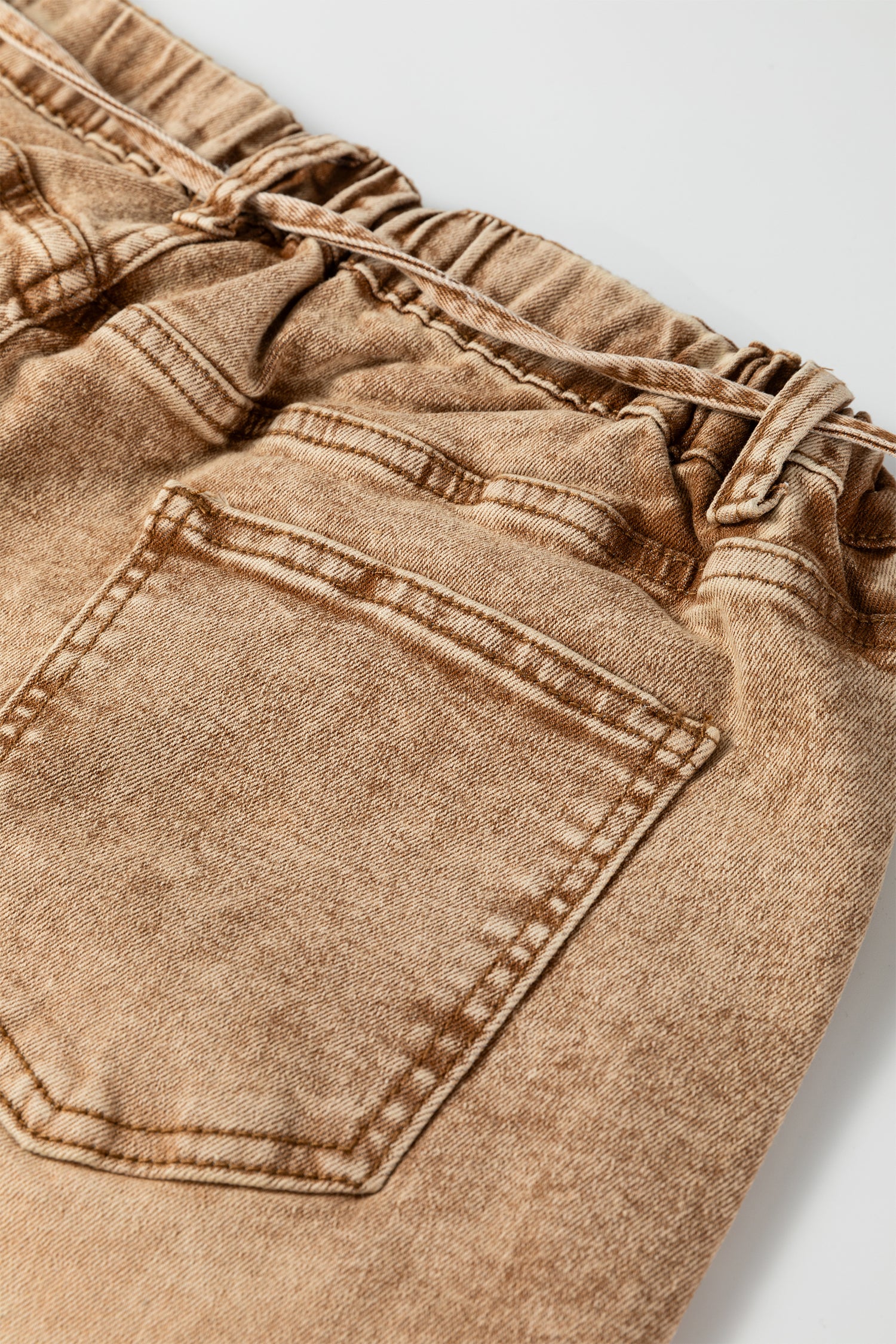 Gray Acid Wash Tie Waist Denim Pants