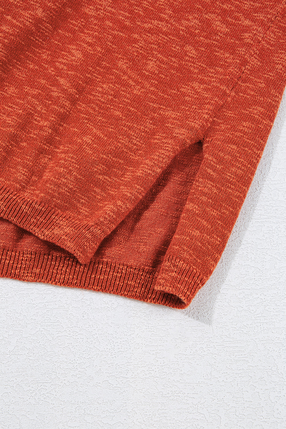 Orange Solid Colour Split V Neck Short Sleeve Sweater eAura