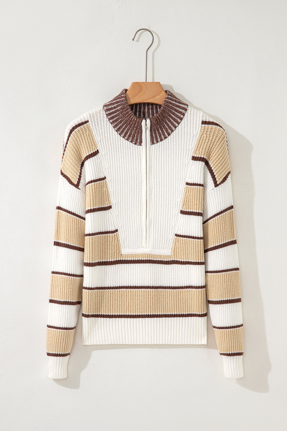 Stripe Half Zip Drop Shoulder Sweater - eAura