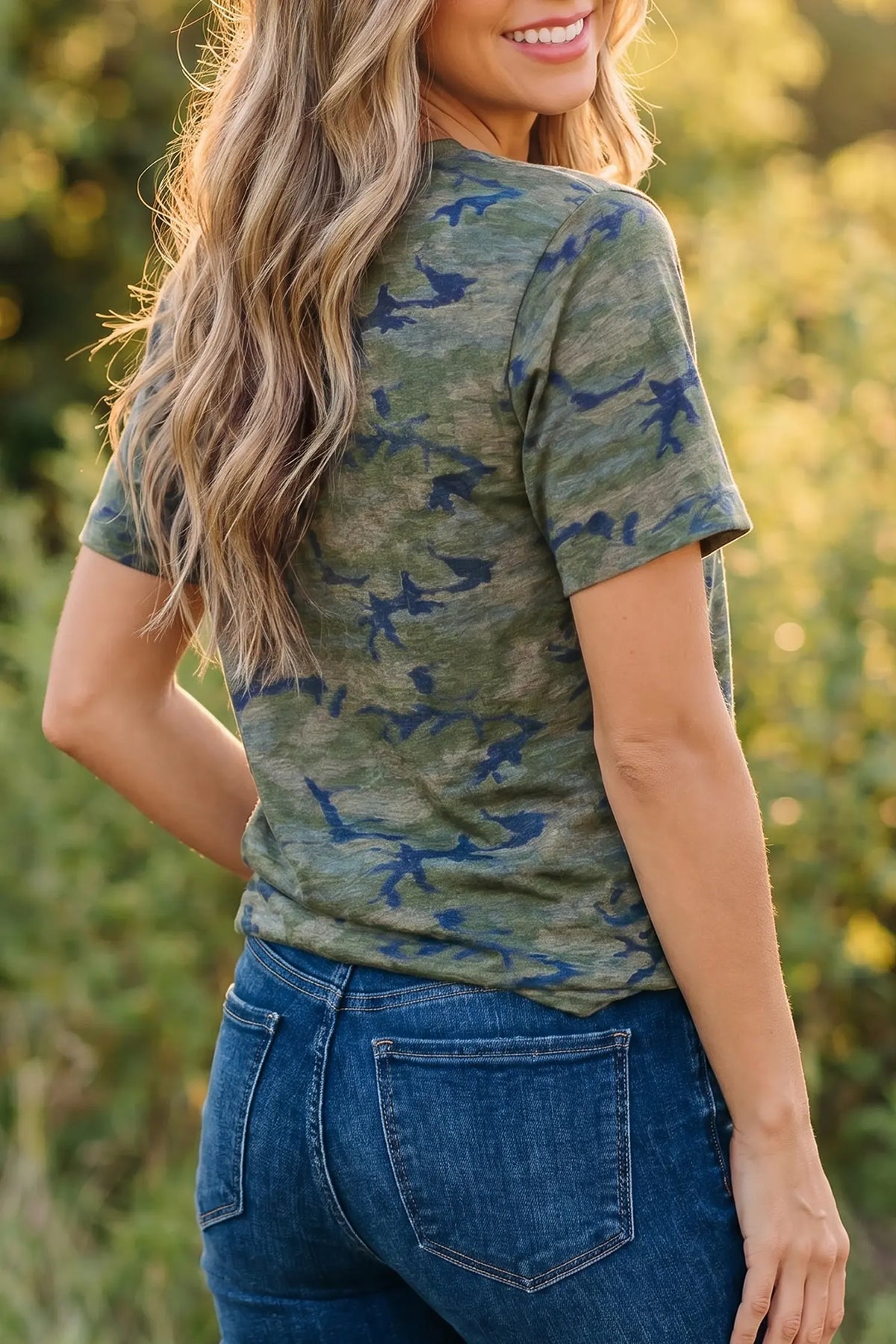 Stylish Camouflage Print America Patriotic Tee – Multicolour