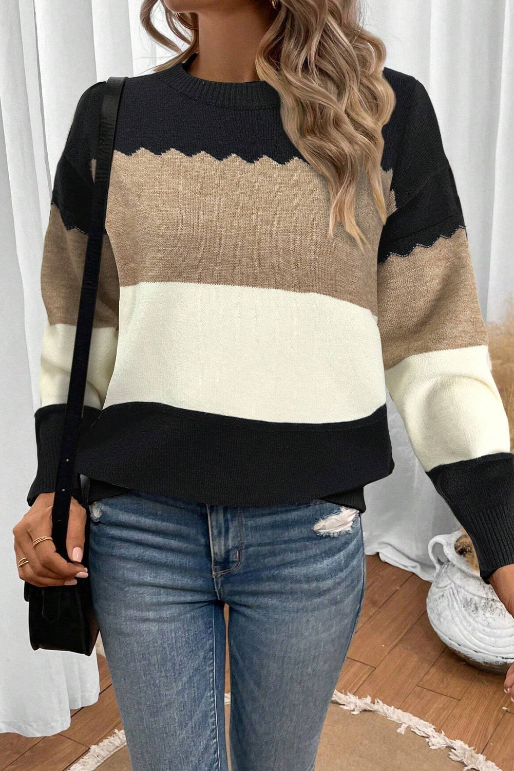 Crew Neck Drop Shoulder Sweater - eAura