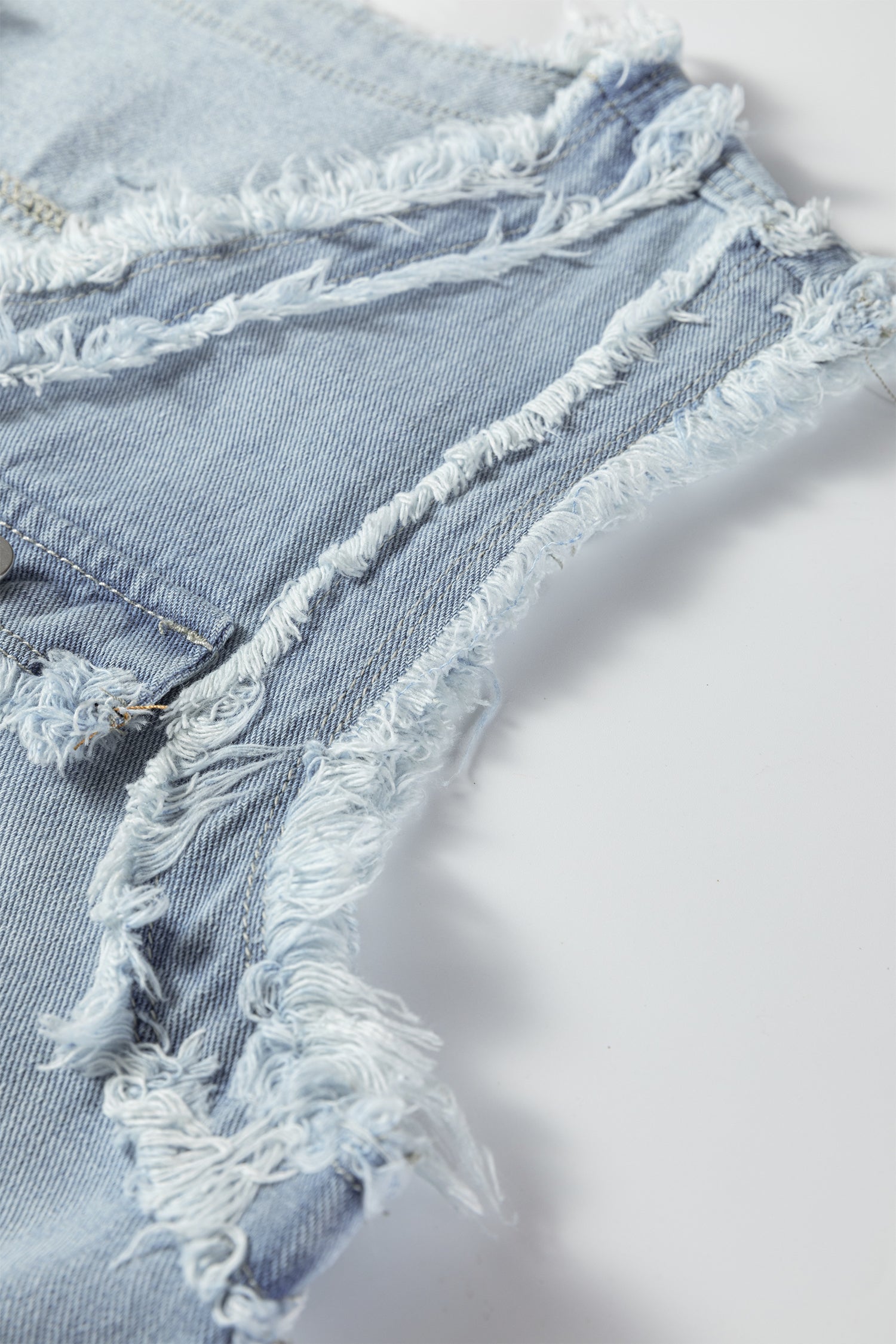 Frayed Edge Flap Pockets Denim Vest Jacket - eAura
