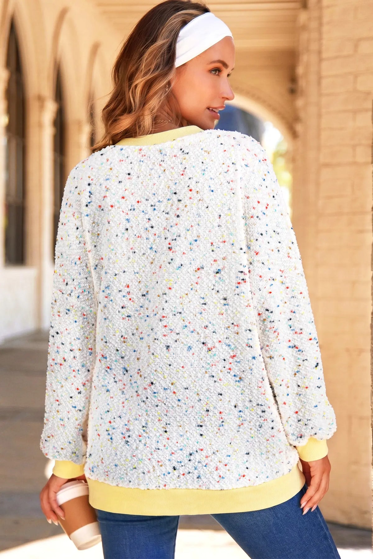 Cardigan Relaxed Oversized Confetti Knit with Contrast Ribbed Cuffs