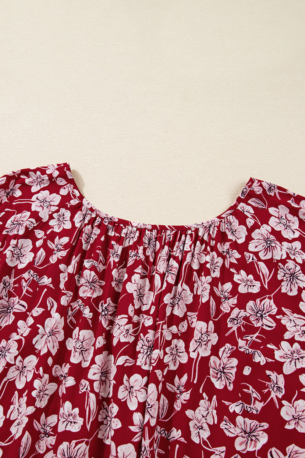 Purple Plus Floral Balloon Sleeve V Neck Relaxed Dress - eAura