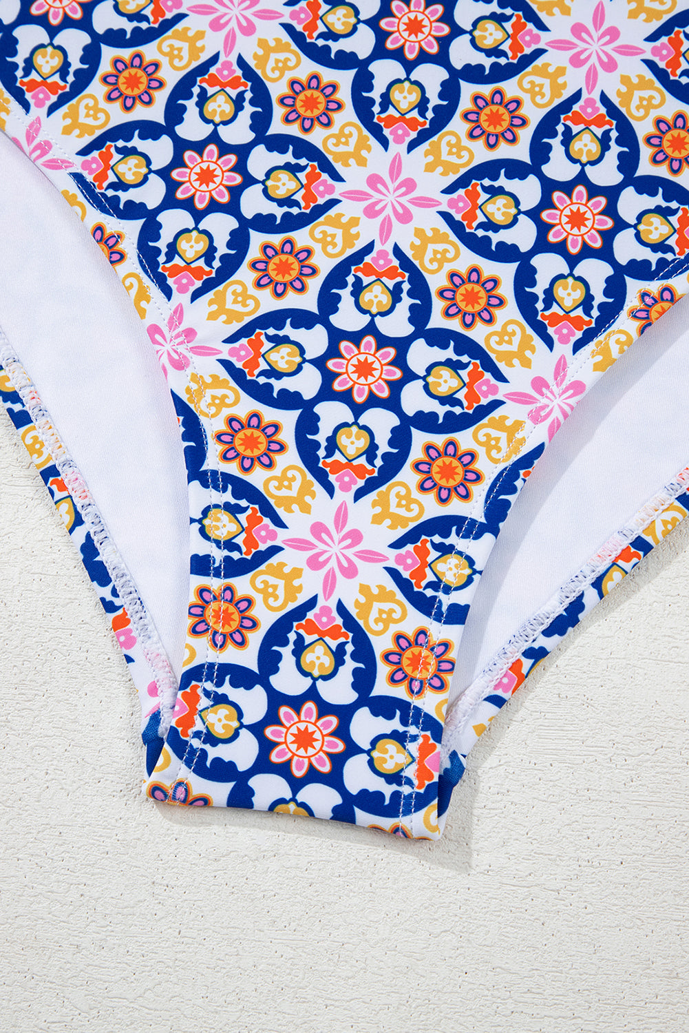 Yellow Floral Print V Neck One Piece Swimsuit eAura