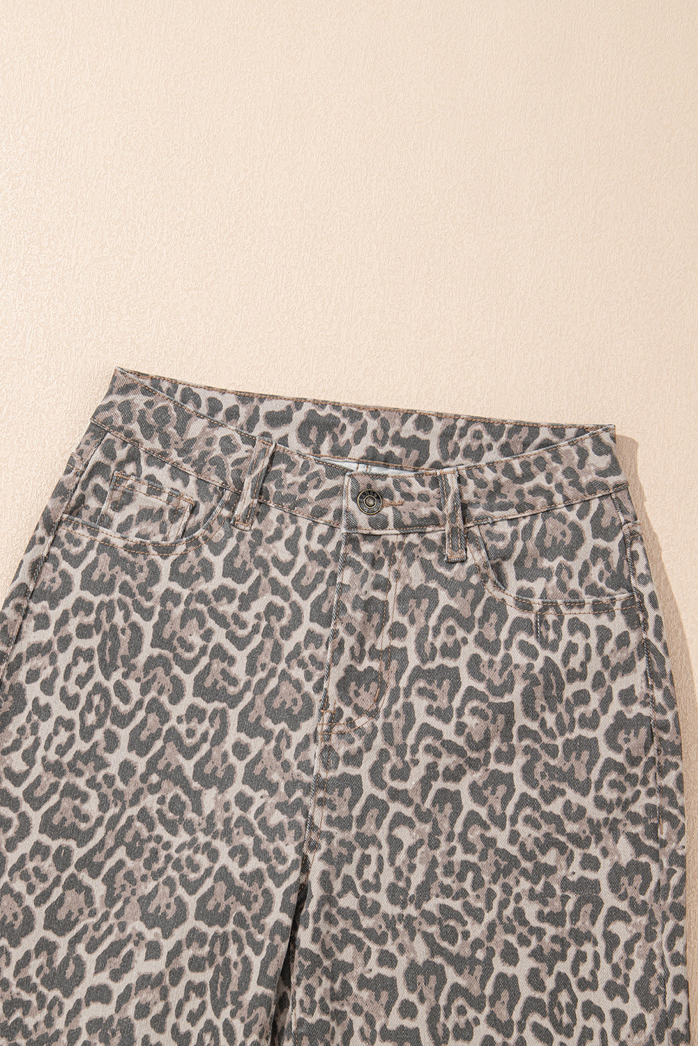 Leopard Frayed Edge Wide Leg High Waist Jeans - eAura