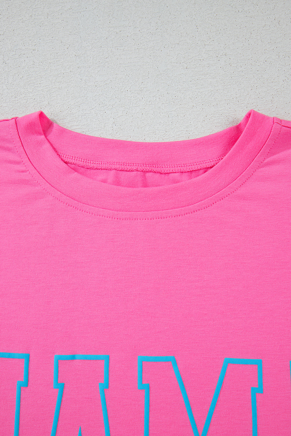 Bright Pink MAMA Letter Graphic Neon T Shirt eAura