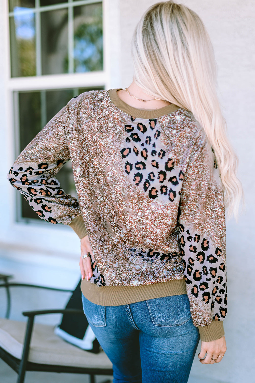 Leopard Print Bleached Long Sleeve Top eAura