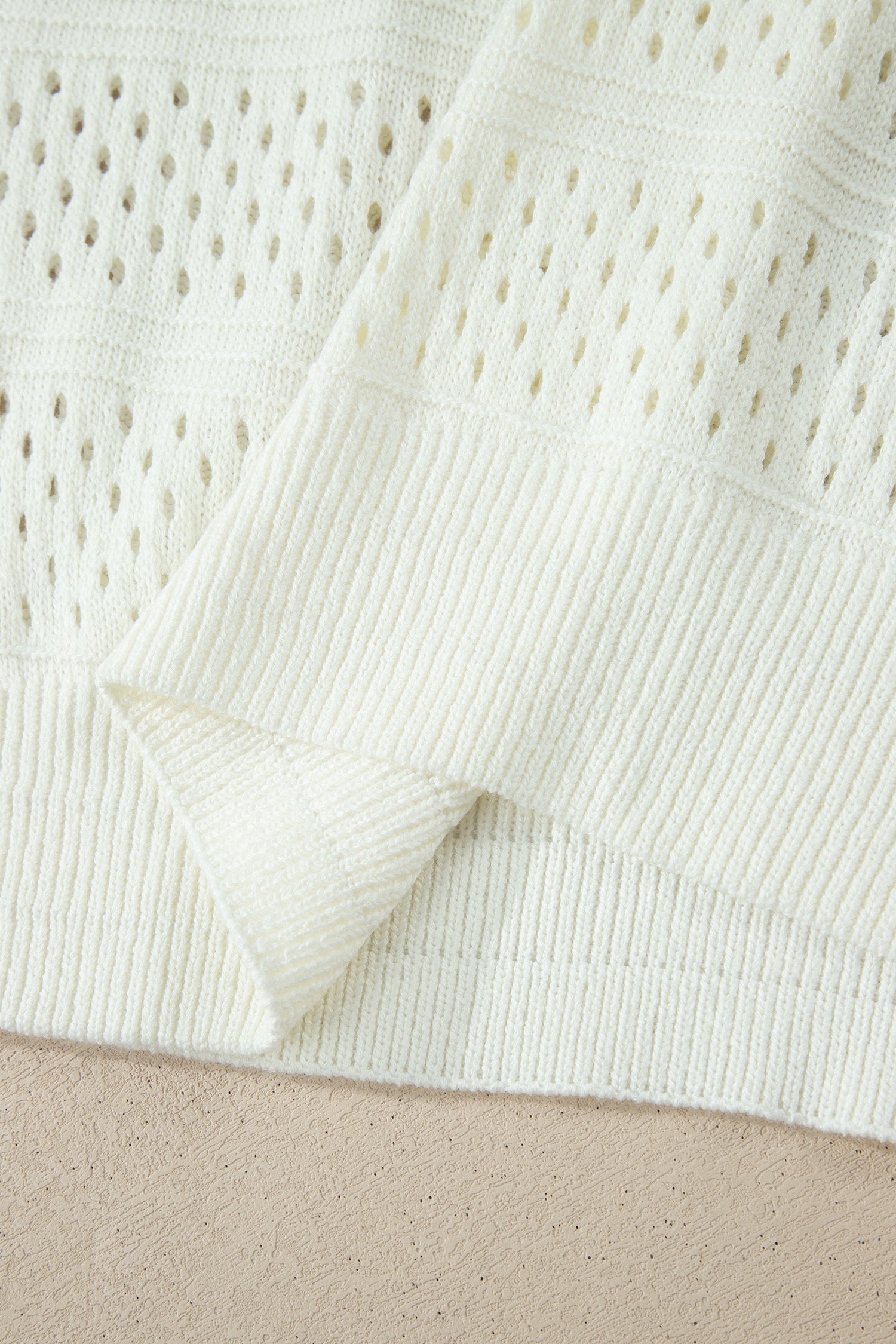 Plus Size Eyelet Hollow-Out Knit Dolman Short Sleeve Sweater