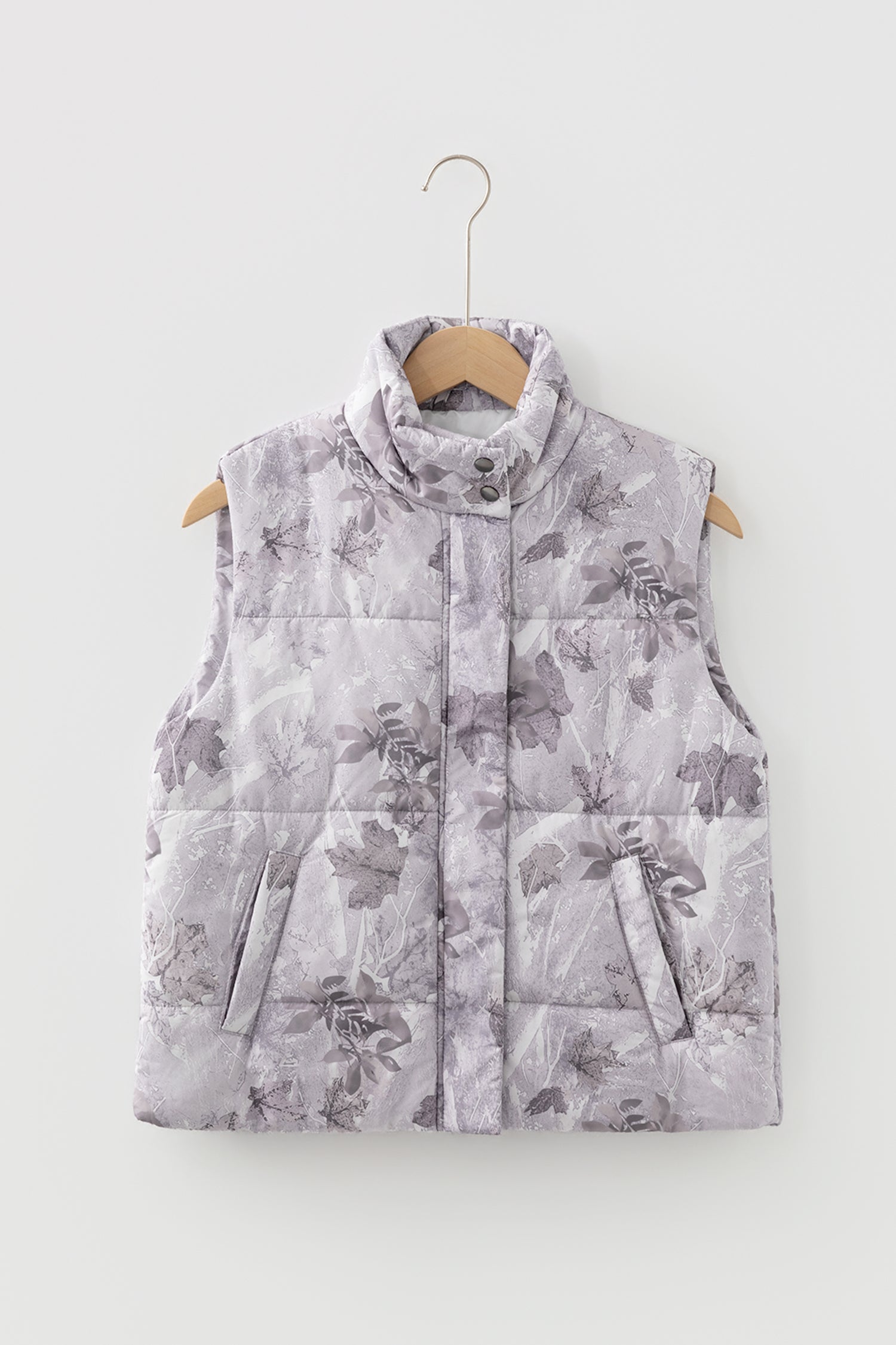 Camo Leaf Print Winter Puffer Vest - Outerwear/Vests