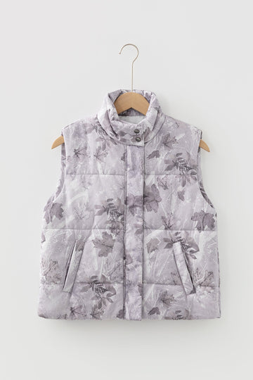 Camo Leaf Print Winter Puffer Vest - Outerwear/Vests