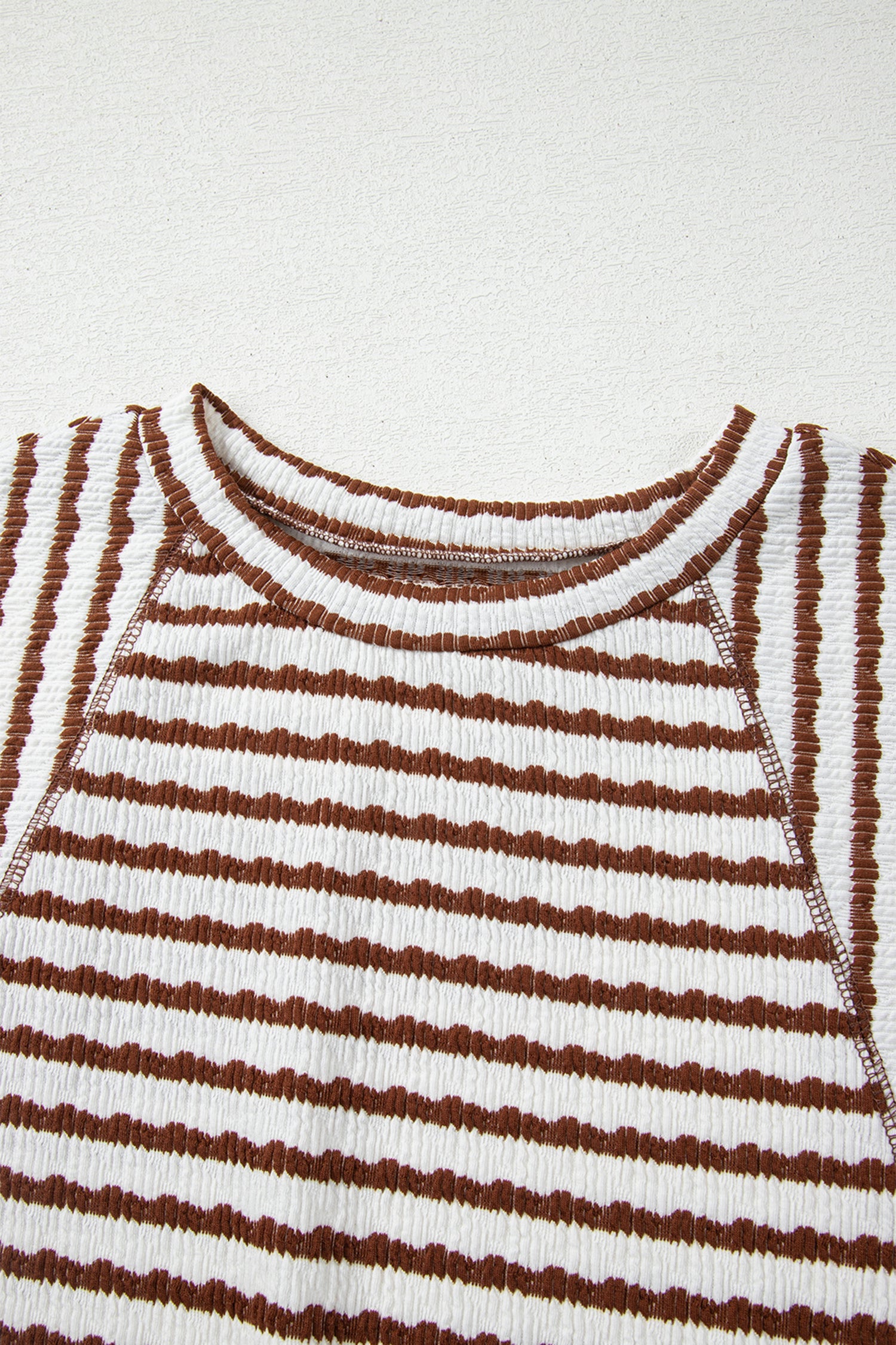 Striped Textured Knit Split Hem Half Sleeve Loose Top