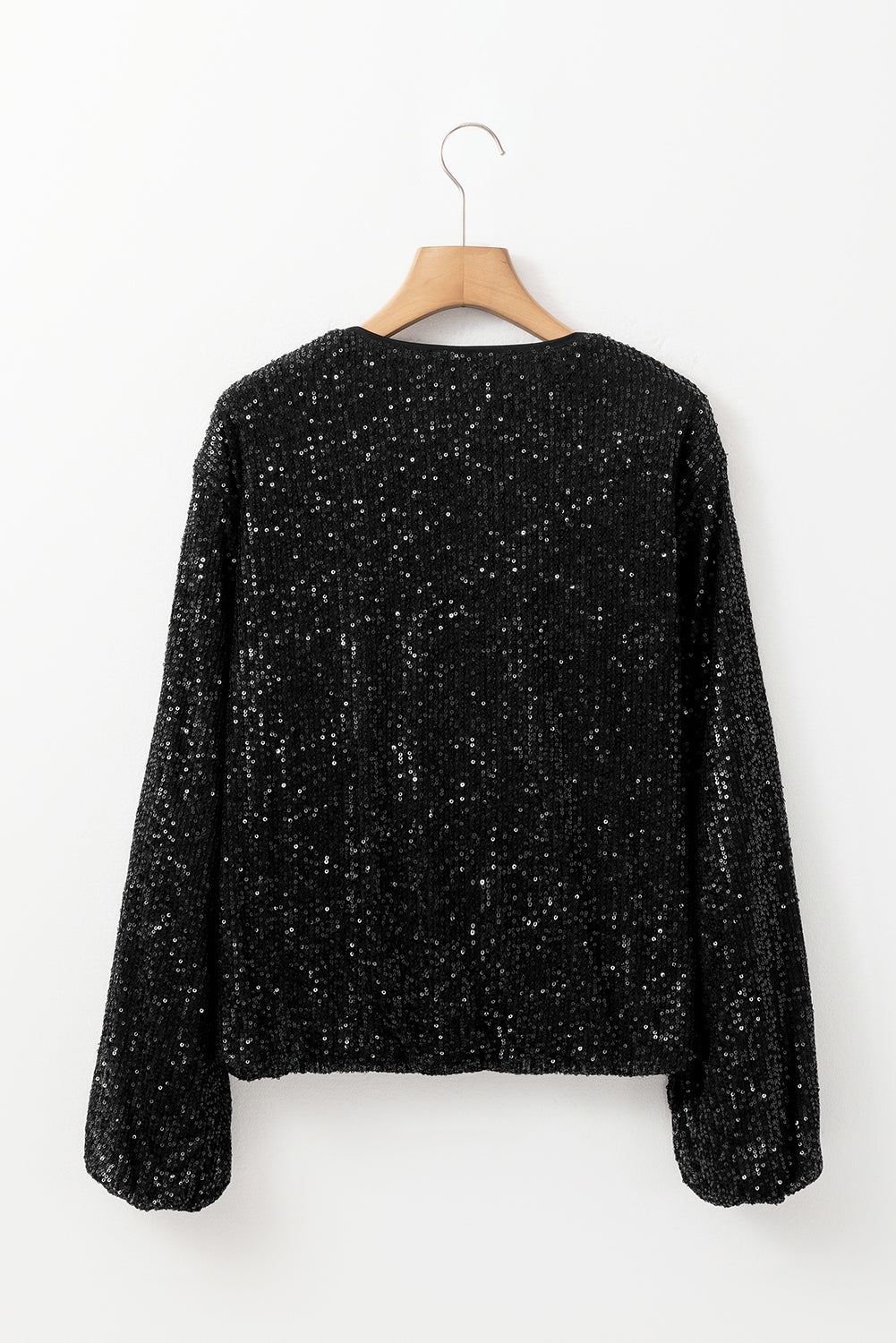 Apricot Sequin Zip up Round Neck Long Sleeve Jacket eAura