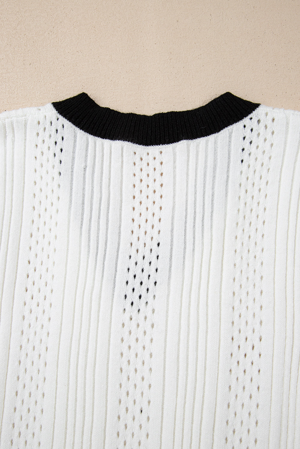 White Contrast Trim Eyelet Knit Colourblock V Neck Sweater Vest eAura