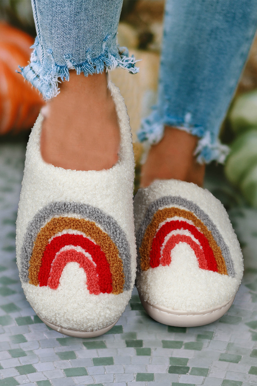 Bright White Rainbow Plush Winter Home Slippers Beagle Boutique Fashion Outlet