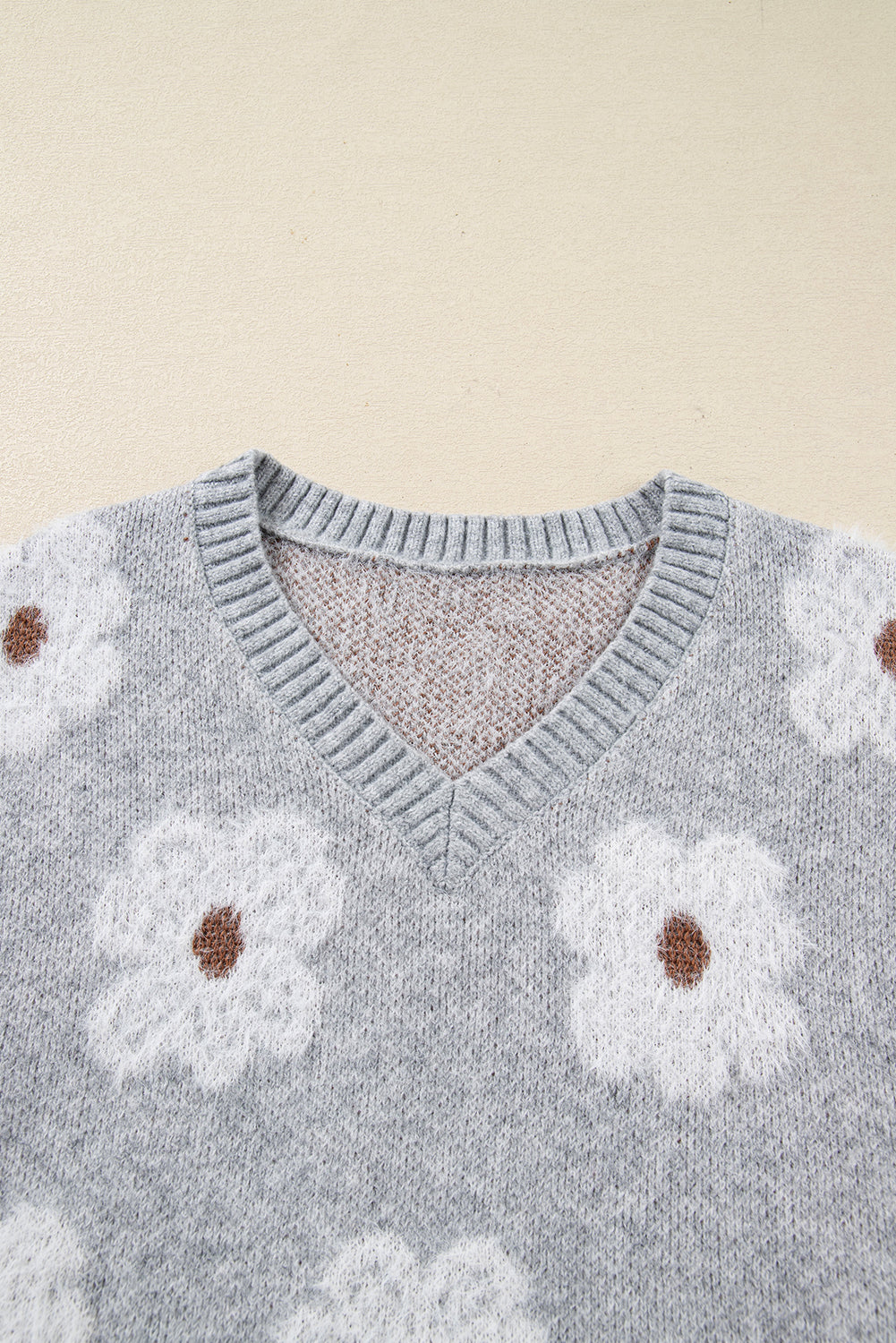 Flower Print V-Neck Drop Shoulder Oversized Sweater - eAura