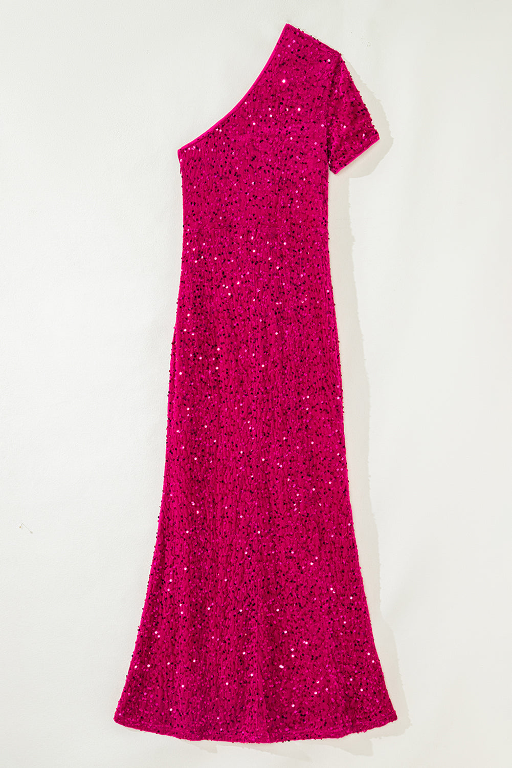 Pink One Shoulder Thigh High Split Bodycon Sequin Gown eAura