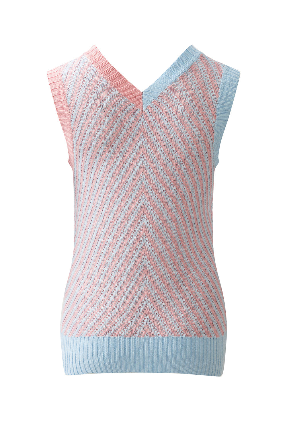 Contrast Chevron Knit V Neck Sweater Vest eAura