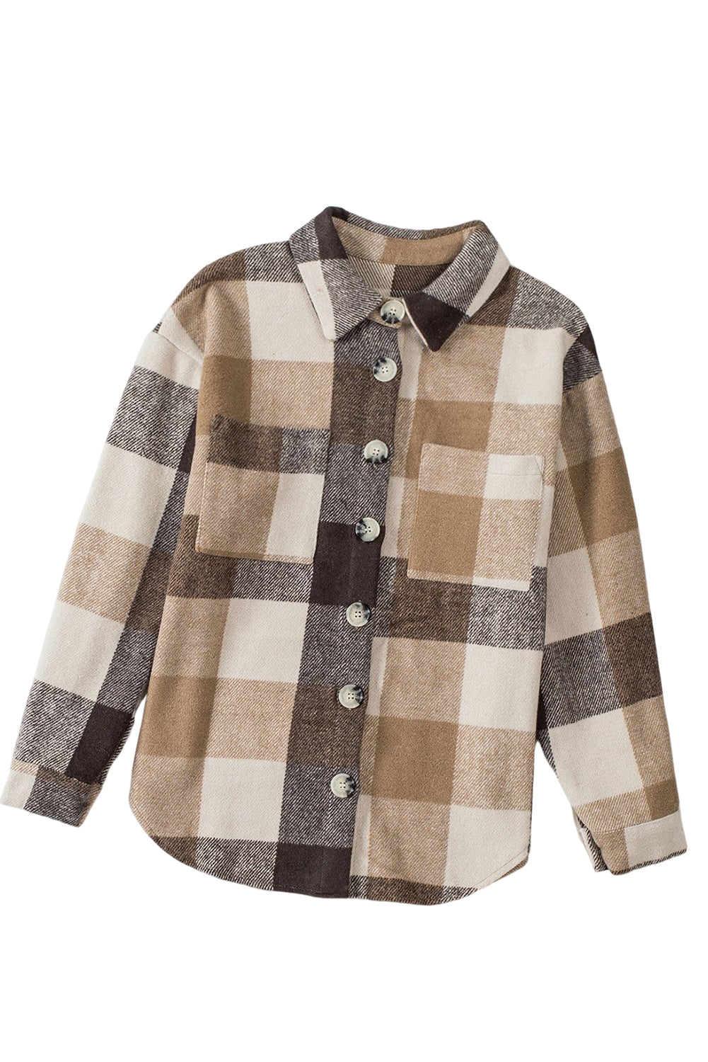 Khaki Plaid Colour Block Buttoned Long Sleeve Jacket with Pocket Beagle Boutique Fashion Outlet