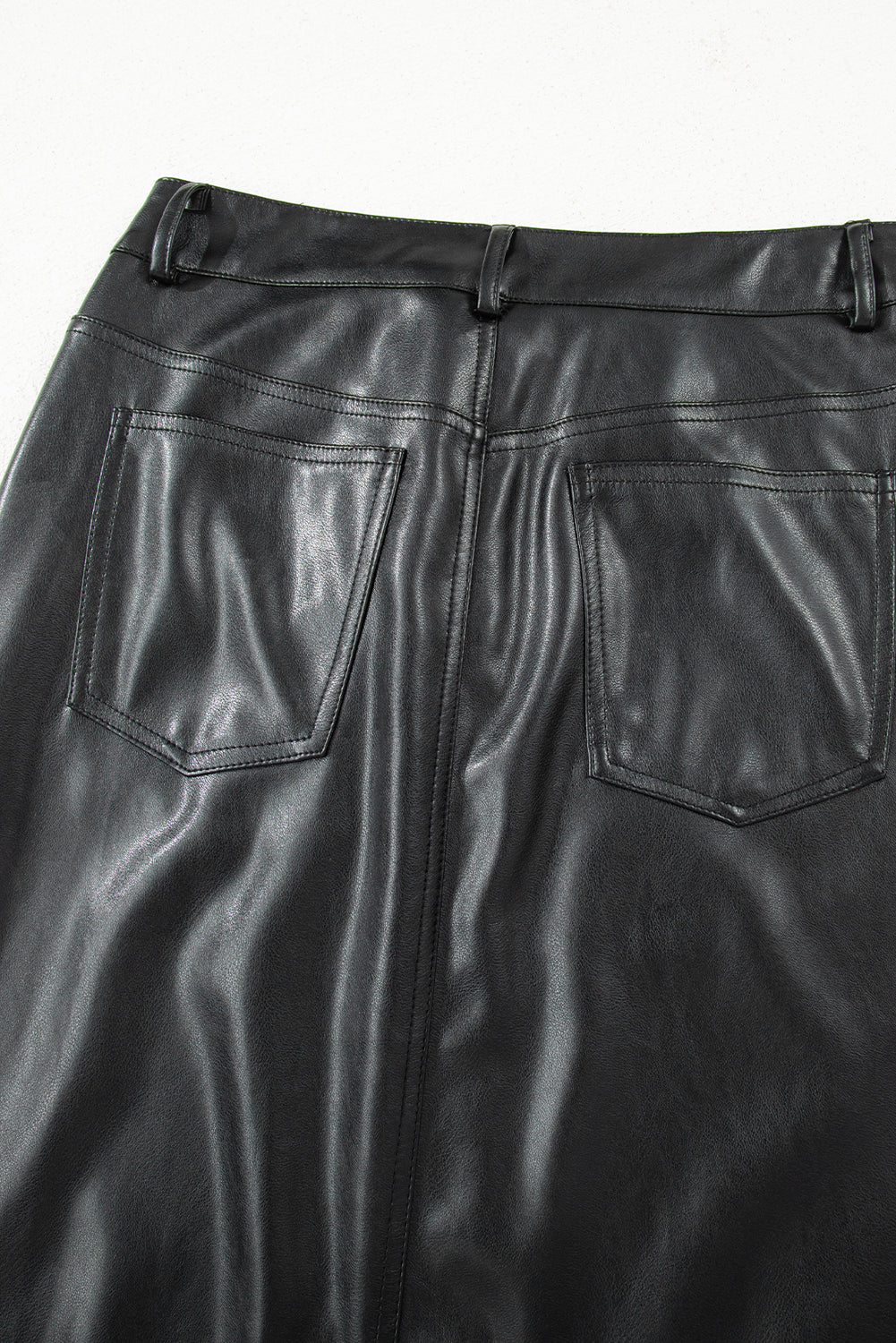 Black Faux Leather Side Slit Maxi Skirt eAura