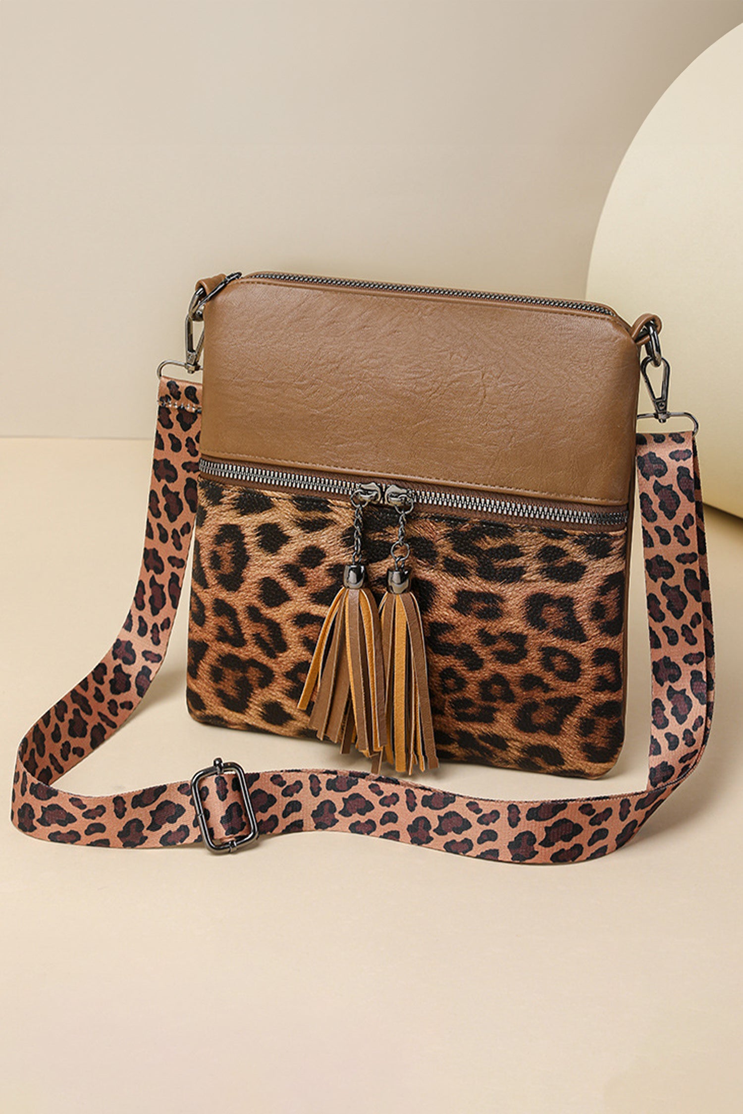 Leopard Contrast PU Leather Single Shoulder Mini Bag