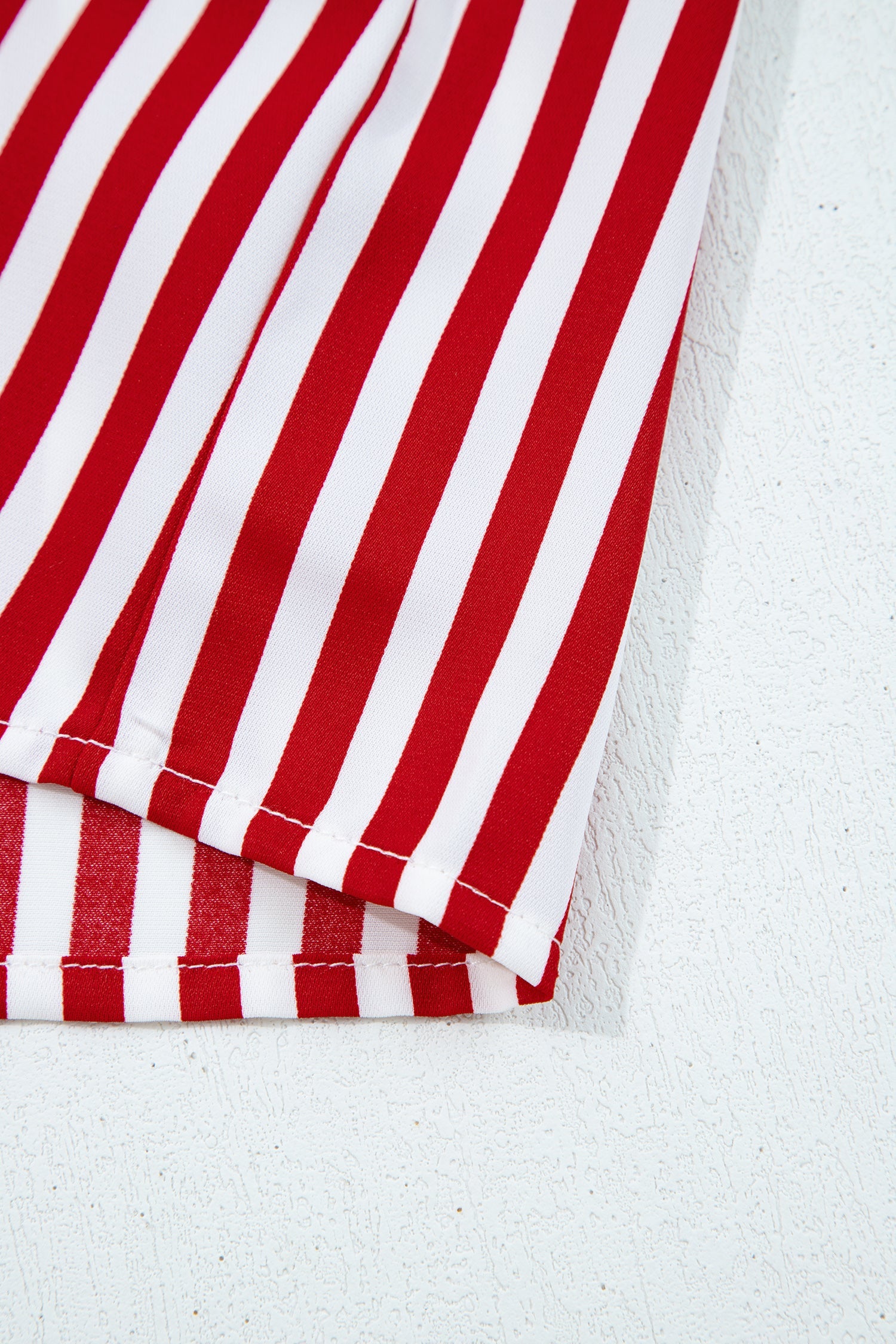 Striped Contrast Velvet Trim Bow Knot Waist Pyjama Set - eAura