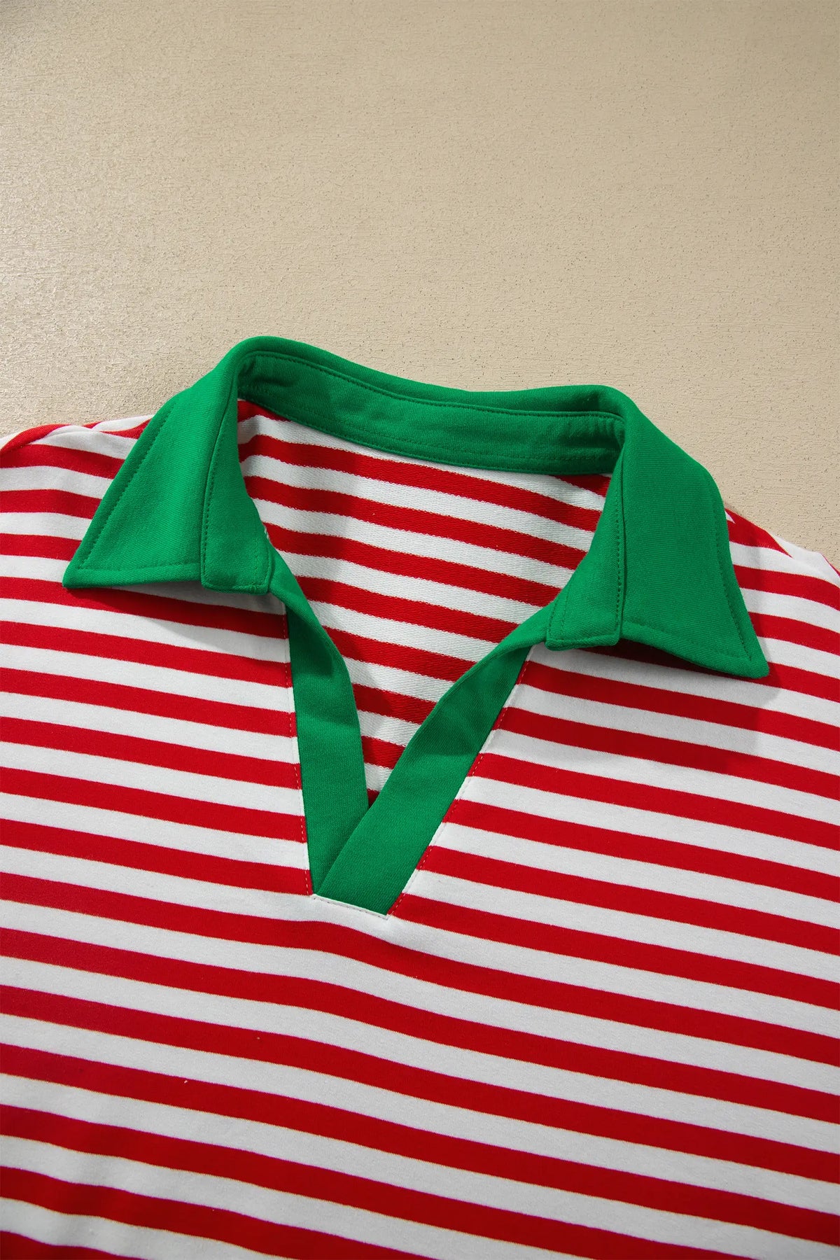 Colourblock Trim Polo Collar Drawstring Elastic Waist Band Casual 2pcs Outfit – Red Stripe