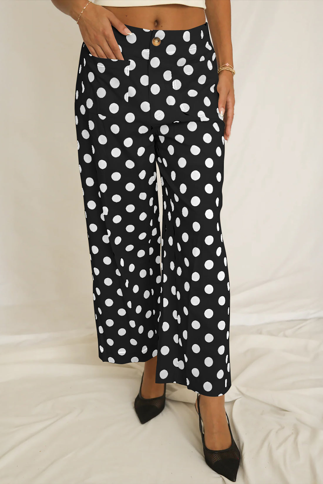 Polka Dot Print Patched Pocket Loose Pants