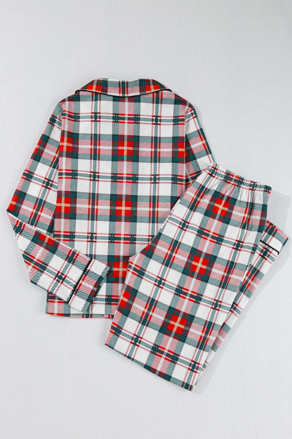 Red Christmas Plaid Print Two Piece Long-Sleeve Pyjama Set eAura