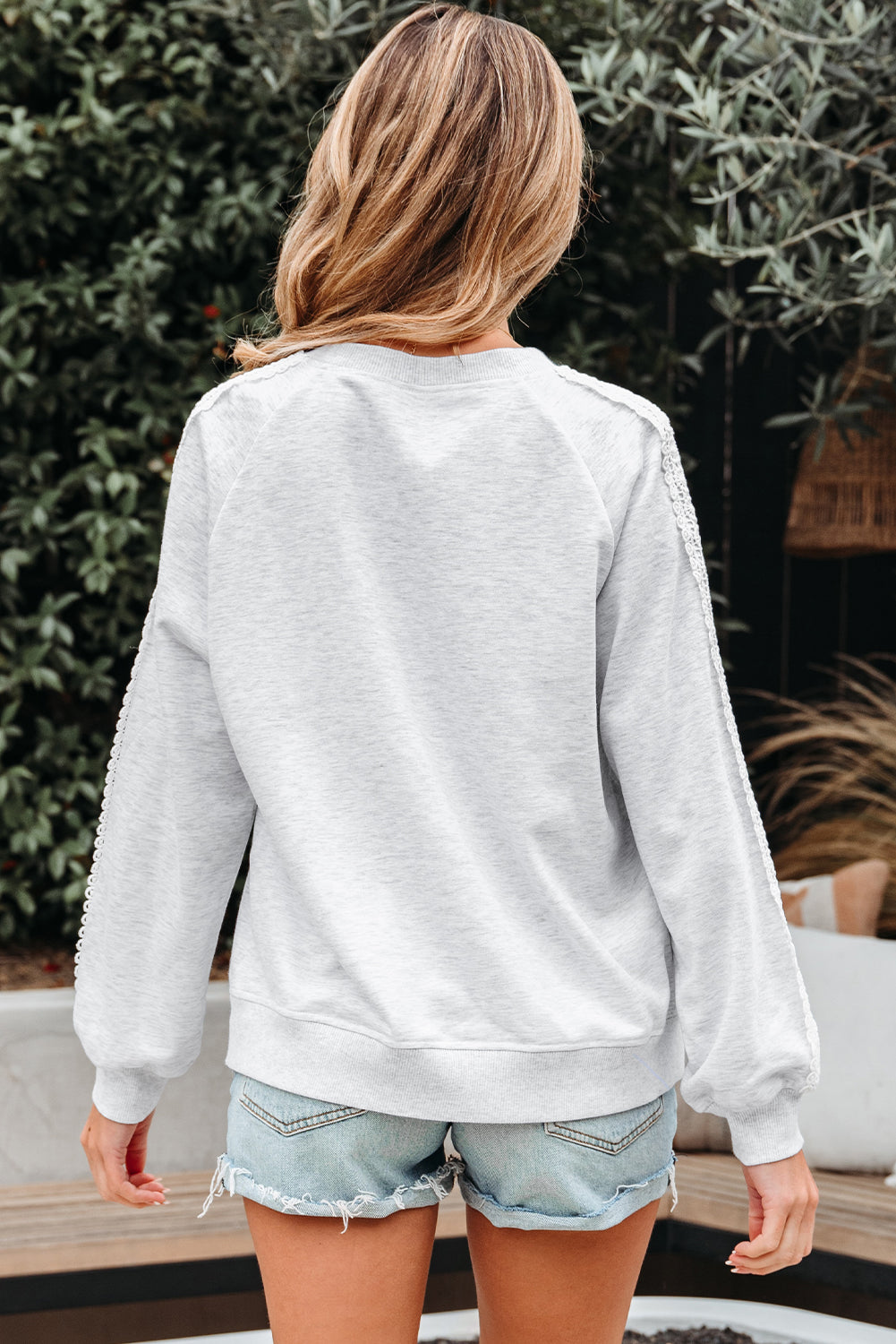 Grey Lace Patchwork Raglan Sleeve Sweatshirt - eAura