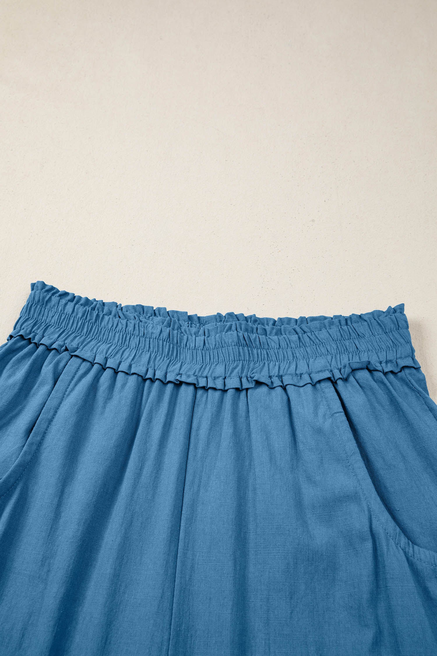 Prussian Blue Smocked Waist Casual Jogger Style Pants