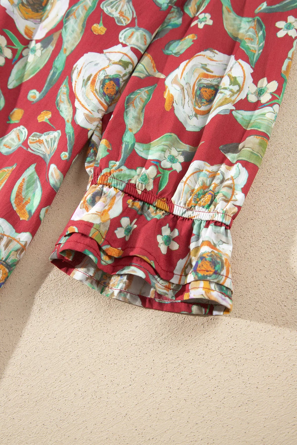Floral Print Half Sleeve Short Shift Dress – Red