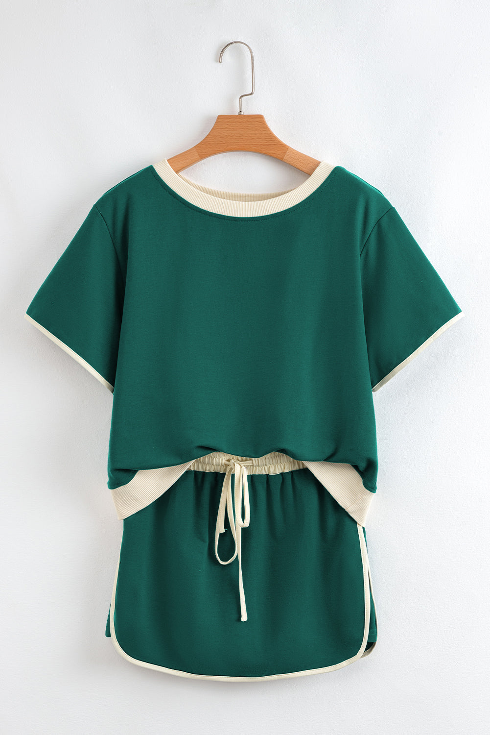 Evergreen Colourblock Edge Drop Shoulder T Shirt and Skirt 2Pcs Set Co-ord eAura