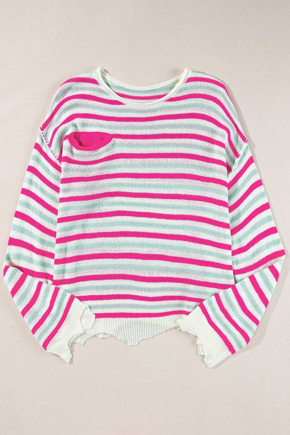 Rose Stripe Oversized Drop Shoulder Sweater with Pocket eAura