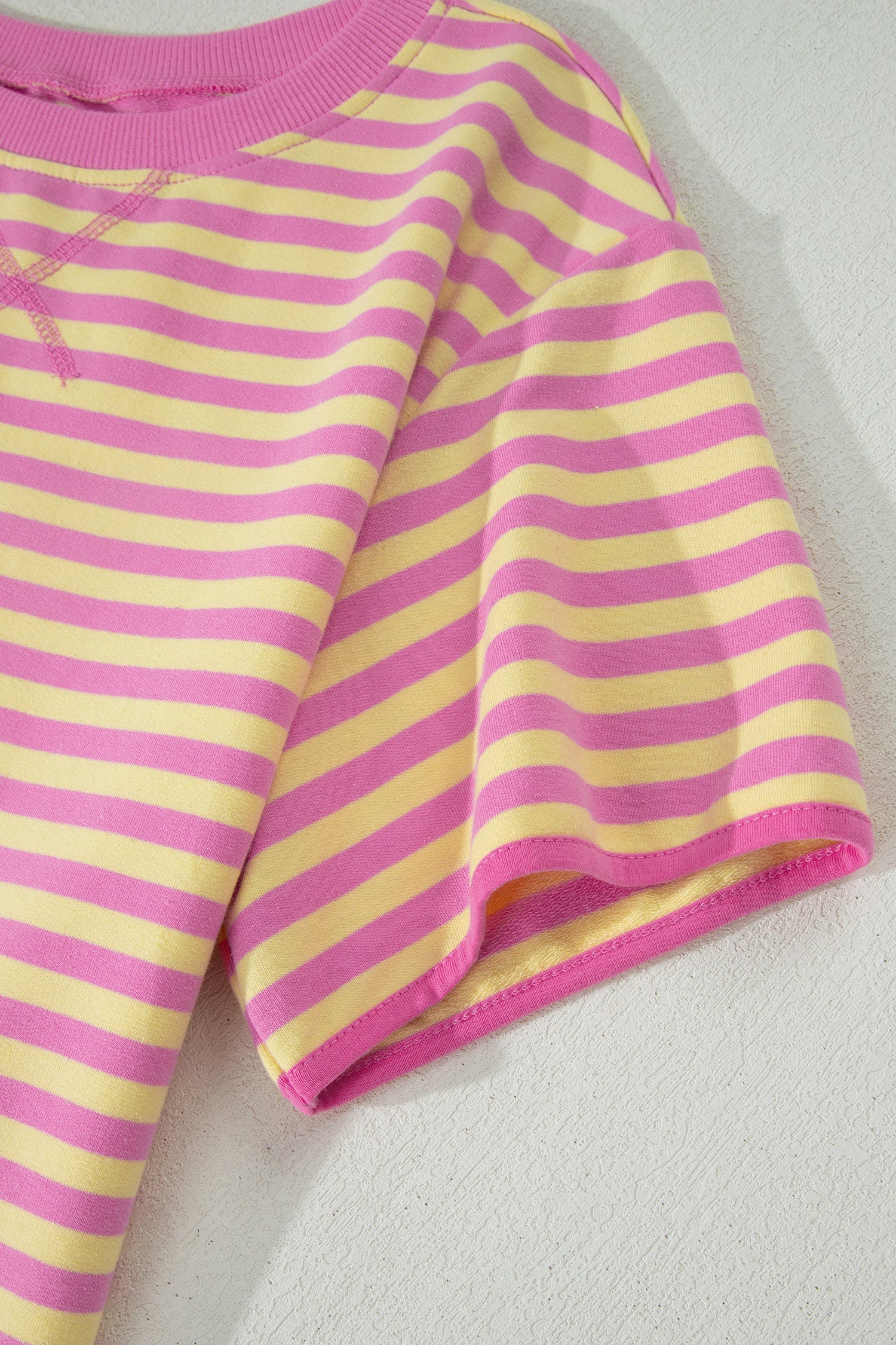 Relaxed Short Sleeve Top Elastic Waist Drawstring Skort 2pcs Set – Pink Stripe