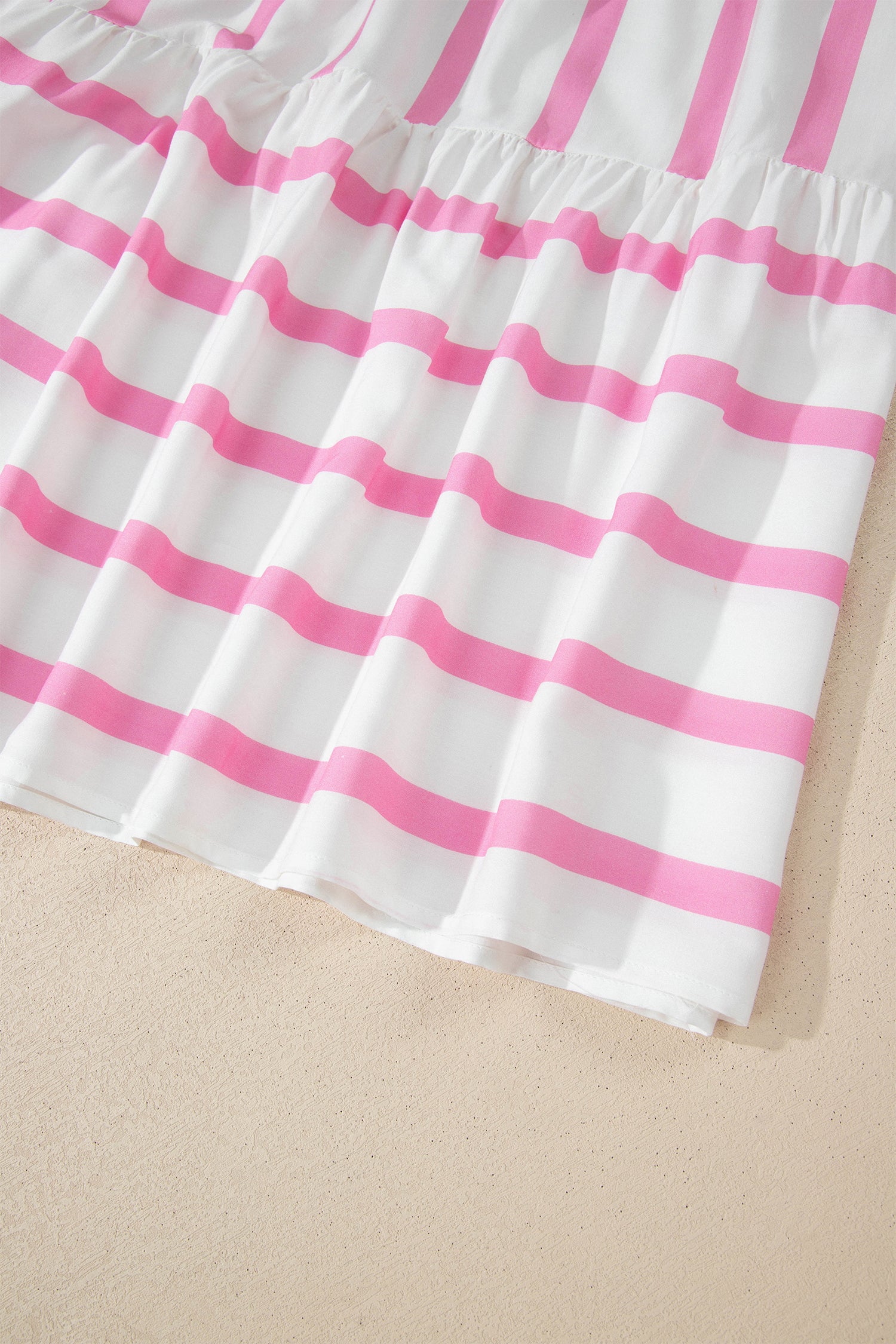 Stripe Plus Size V-Neck Short Puff Sleeve Tiered Maxi Dress