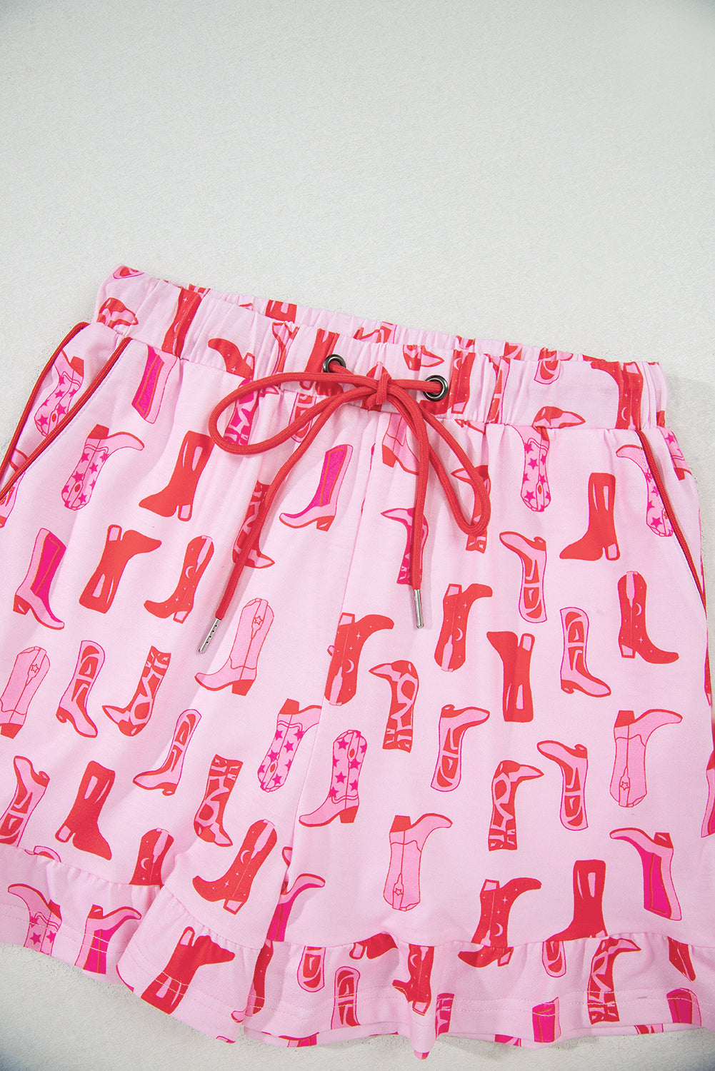 Pink Western Cowgirl Boots Printed Shirt Ruffled Shorts Pyjama Set eAura